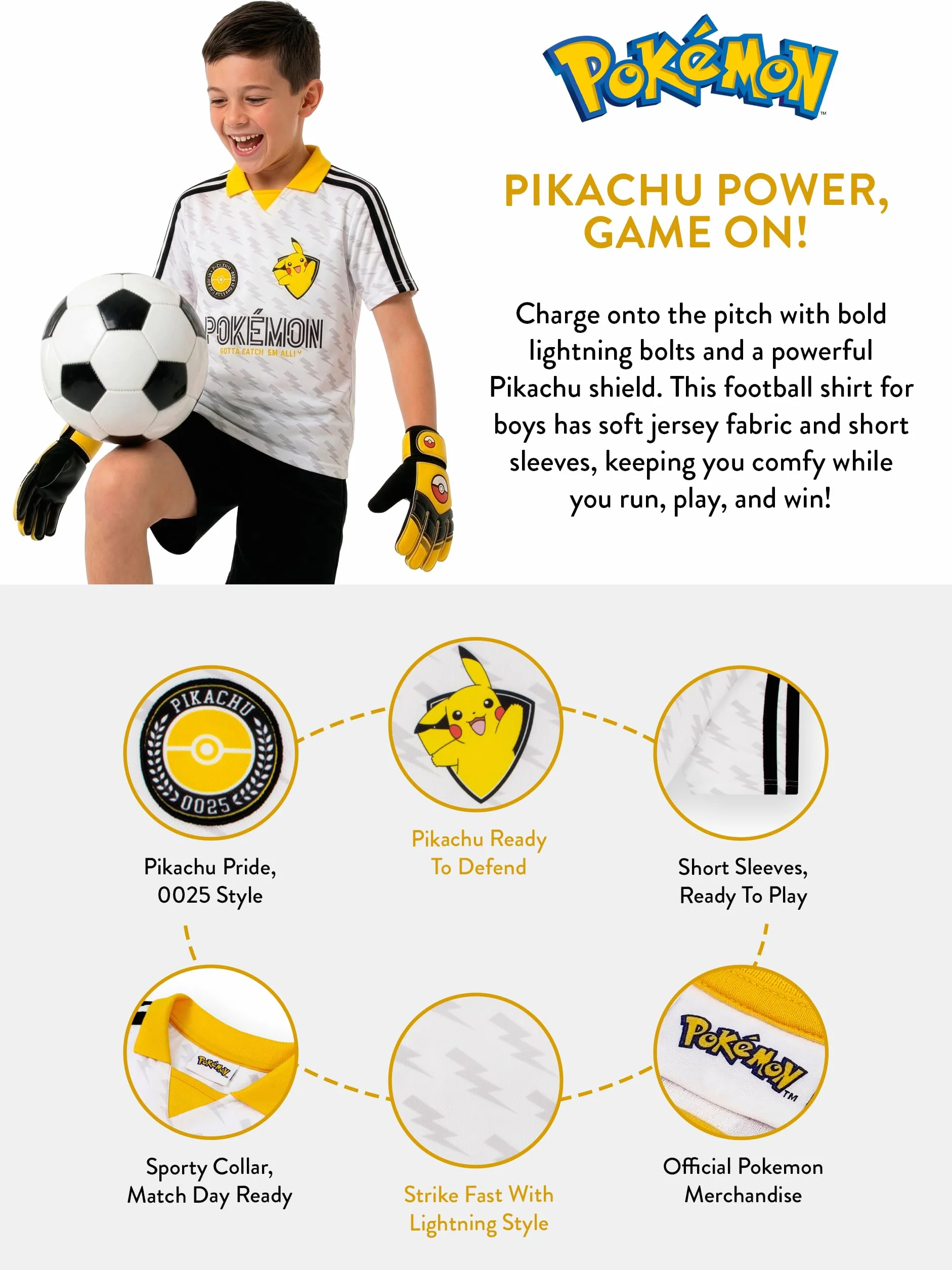 Pokémon Maillot De Football, Tenues De Football Oversize pour Garçons, Haut Style Jersey Pikachu, Vêtements pour Garçon