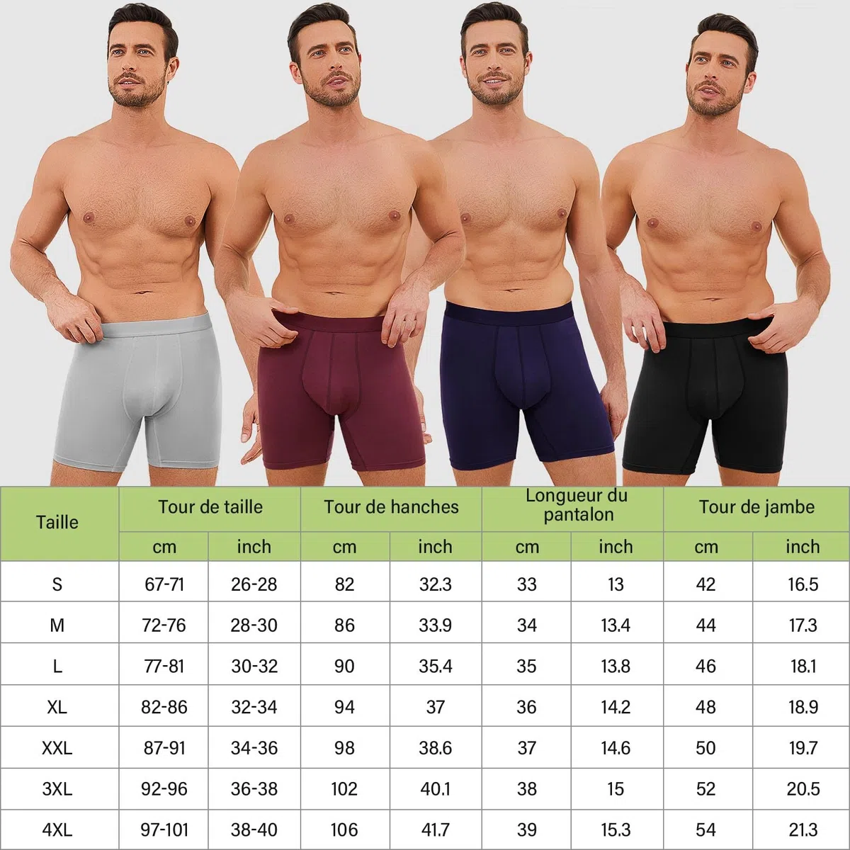 PUTUO Boxers Homme Longs en Bambou: Lot de 6 sous-Vêtements Ultra-Doux Confortables sans Étiquette avec Poche 3D - Idéal pour Peaux Sensibles Sport Travail et Usage Quotidien