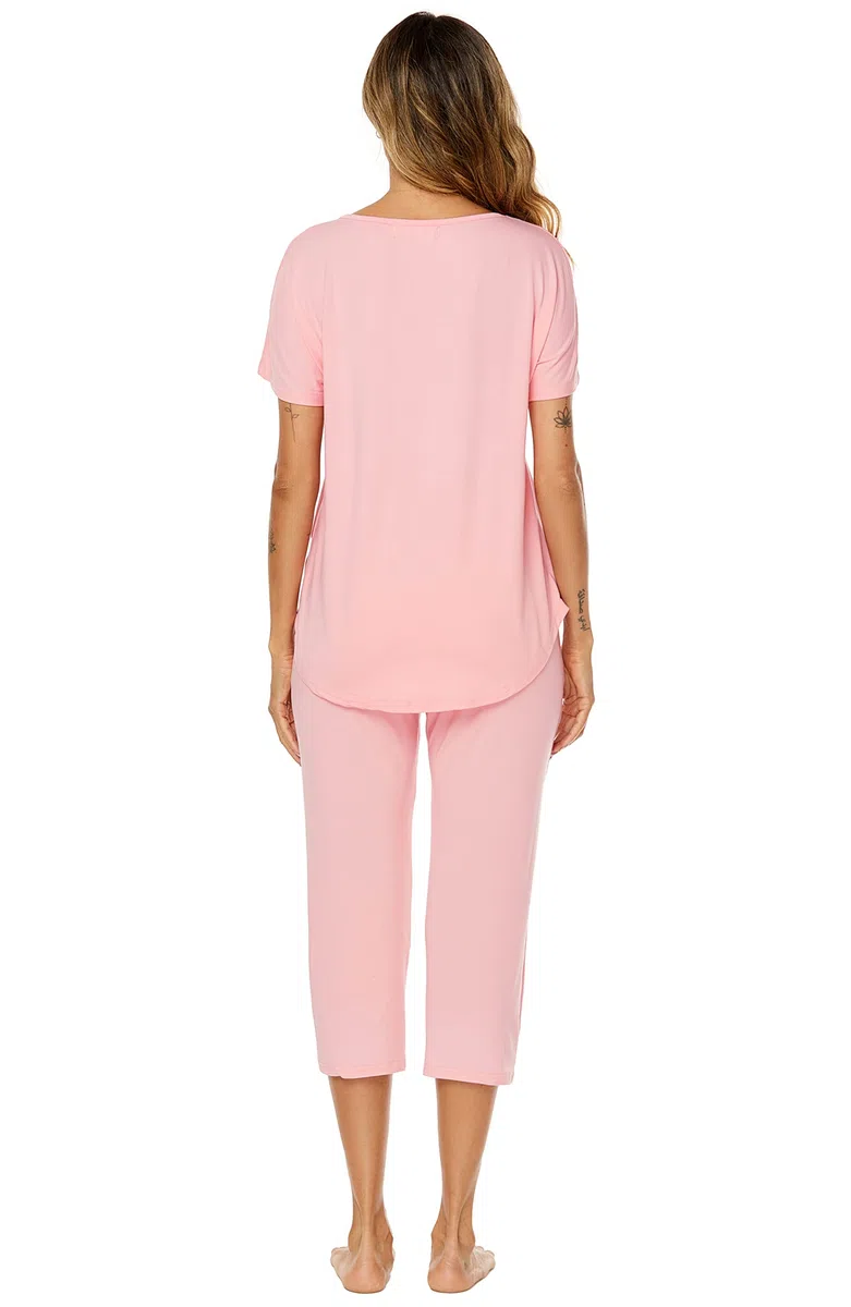 Survêtements Coton Femme Ensemble de Pyjama 2 Pièce Sportswear Jogging Été Col en V Haut et 3/4 Pantalon Sweat Suit Tenue Sport Ensemble Vêtements de Nuit