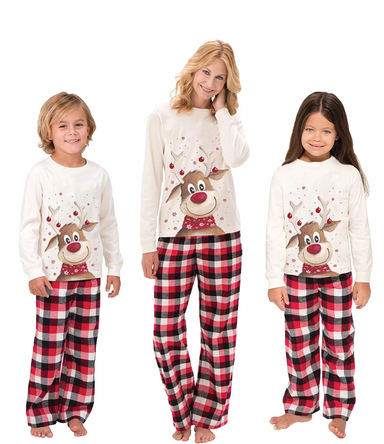 SAMGU SAMGSAMGUU Ensemble Pyjama Noël Famille Manche Longue Vêtement Père-Mère Garçon Fille du Nouveau-né Bébé-Nouvel an Pyjamas Automne Hiver Costume Set