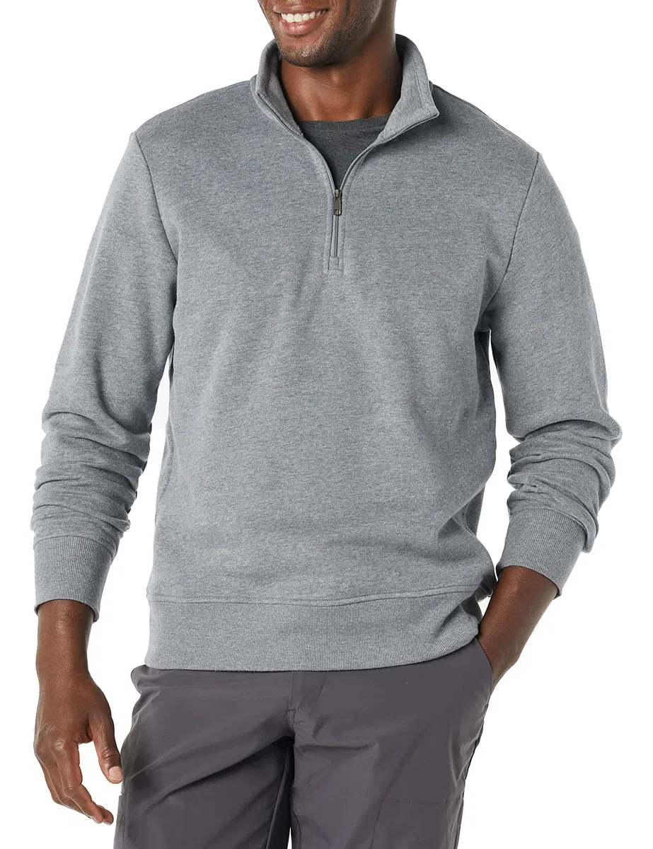 Amazon Essentials Sweat Polaire à Manches Longues avec Un Quart de Fermeture Éclair Homme