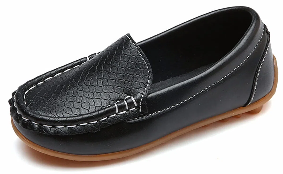 Mocassins pour Enfant Cuir Bateau Chaussures Garçon Mode Oxford Chaussures Fille Décontracté Confortable Mocassin Plates Loafers, Noir 26 EU = 27 CN