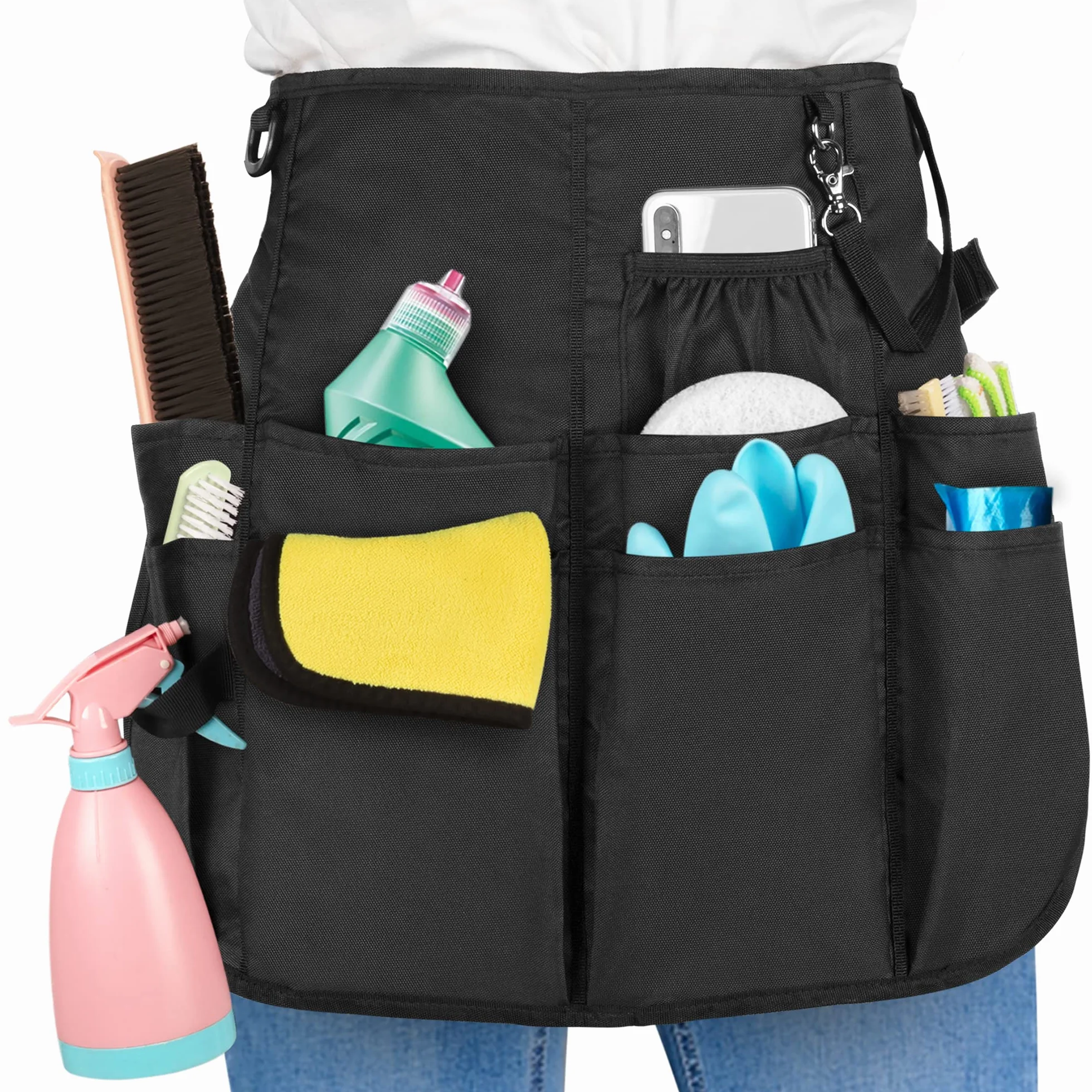 LoDrid Tablier de nettoyage professionnel, tabliers de nettoyage résistants à l'eau avec 9 poches et ceinture à boucle réglable pour les travaux de nettoyage de la maison, de l'hôtel