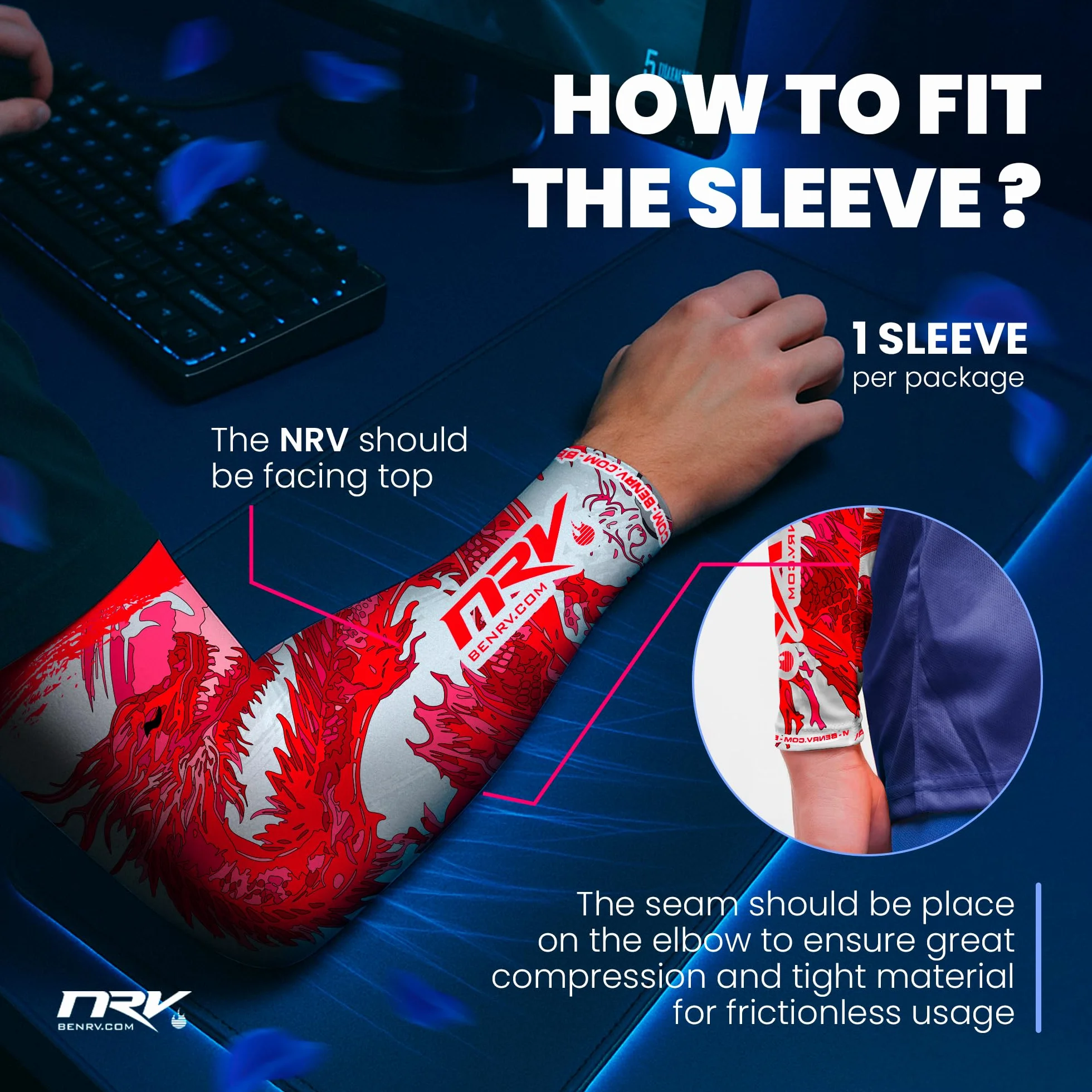 NRV Manchette de Compression Gaming - Edition Dragon - Optimisez Votre Jeu avec Confort et Style - Conçu par des Joueurs Professionnels - Durable, Respirant et Sans Friction
