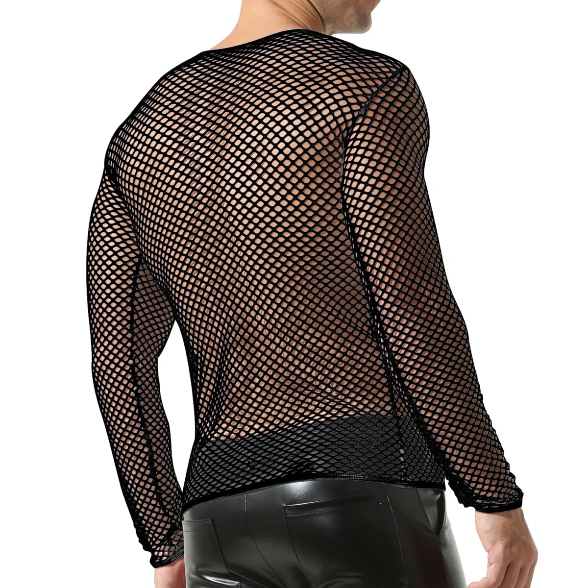 QiaTi Hommes T-Shirt à Manches Longues Transparent en résille pour Hommes Chemises Transparentes Maillot de Corps en Maille à Manches Longues