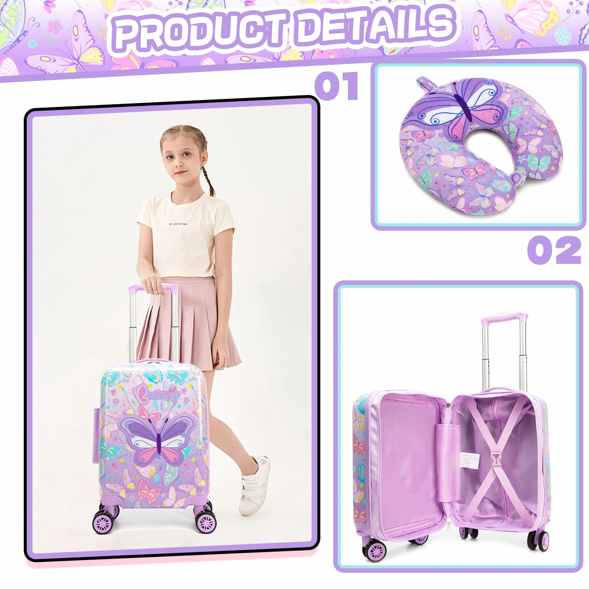 HTgroce Valise pour Enfants 4 Roues Bagages à Main est en ABS, Valise de Cabine EasyJet Valise Cabine