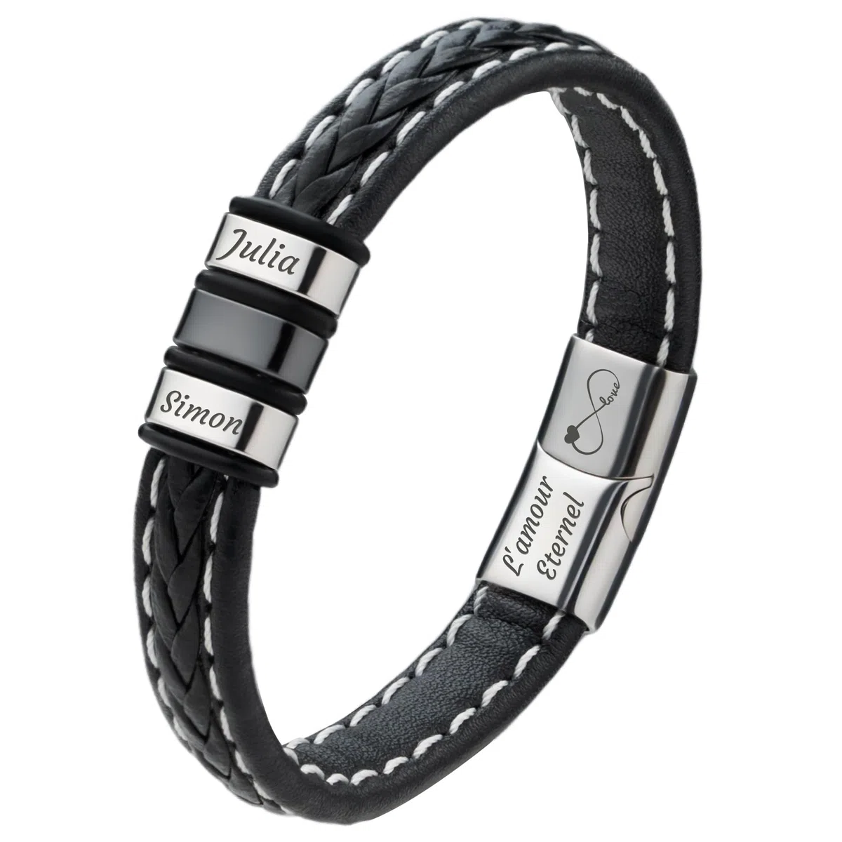 Easycosy Bracelet Homme Personnalisé- Cadeau Fete des Peres pour Papa Bracelet en Cuir avec Prénom ou Texte Gravé- Cadeau Unique pour Homme, Papa Papy Copain Mari Anniversaire Noël Fête des Pères