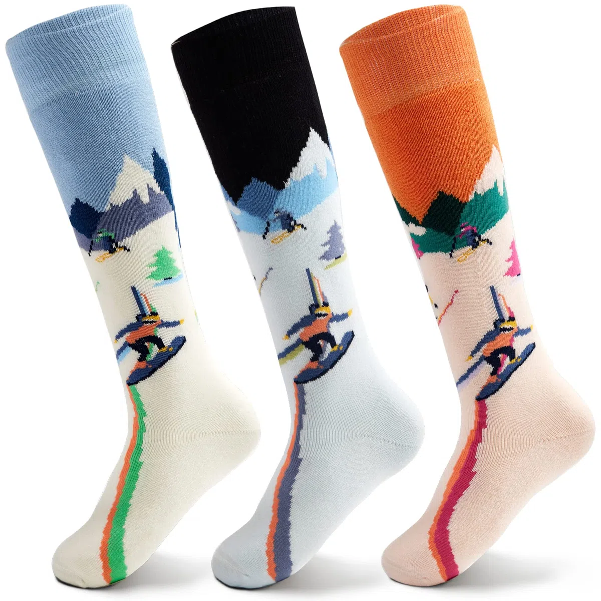 Lot de 3 paires de chaussettes de ski pour enfants - Chaussettes chaudes en coton épais - Chaussettes longues thermiques pour garçons