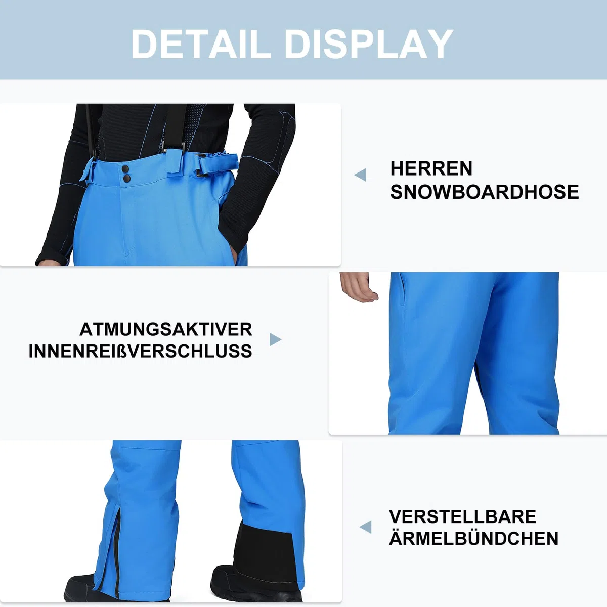 HOUZONIY Pantalon de ski pour homme - Doublure - Avec bretelles - Imperméable - Coupe-vent - Pantalon de ski - Pantalon de snowboard - Pantalon d'extérieur