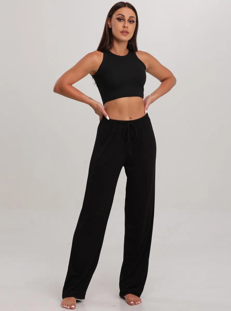 FEQO 2 Pièces Bas de Pyjama Femmes Pantalon de Pyjama Taille Élastique Pantalon Long Lâche Leggings De Yoga femme