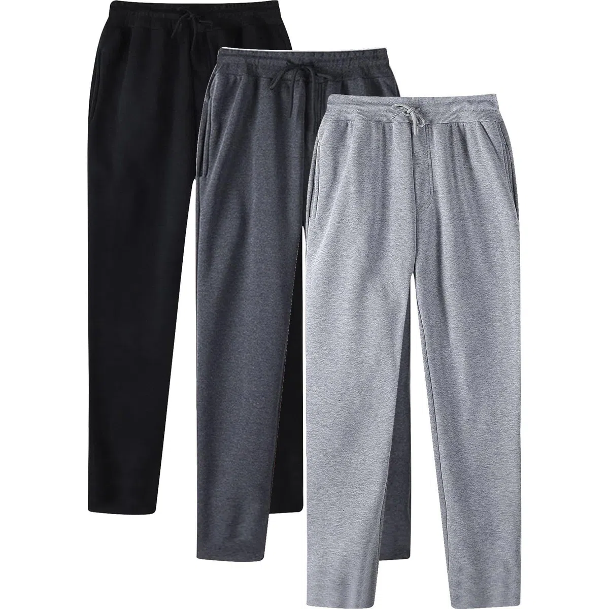 Lot de 3 pantalons de jogging pour homme - Taille élastique - Cordon de serrage - Jambe droite - Coupe ample - Uni