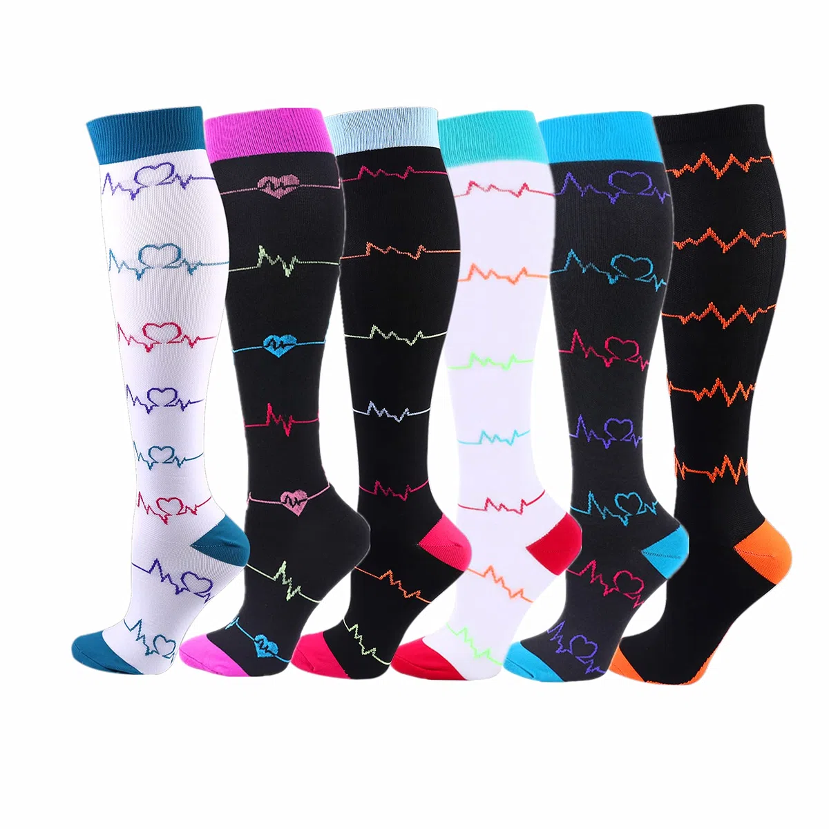 6 paires de chaussettes de compression 20-30 mmHg pour hommes/femmes infirmi¨¨re de r¨¦cup¨¦ration course maternit¨¦ grossesse vol voyage m¨¦dical sant¨¦ sport