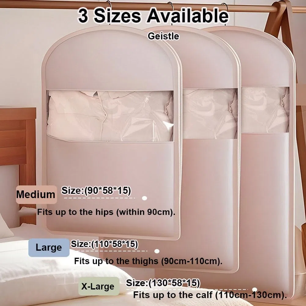 Lot de 3 sacs à vêtements à suspendre avec fermeture éclair auto-compression, organiseurs de placard pour manteau en duvet, sacs de rangement sous vide (beige, (taille M + L + XL)