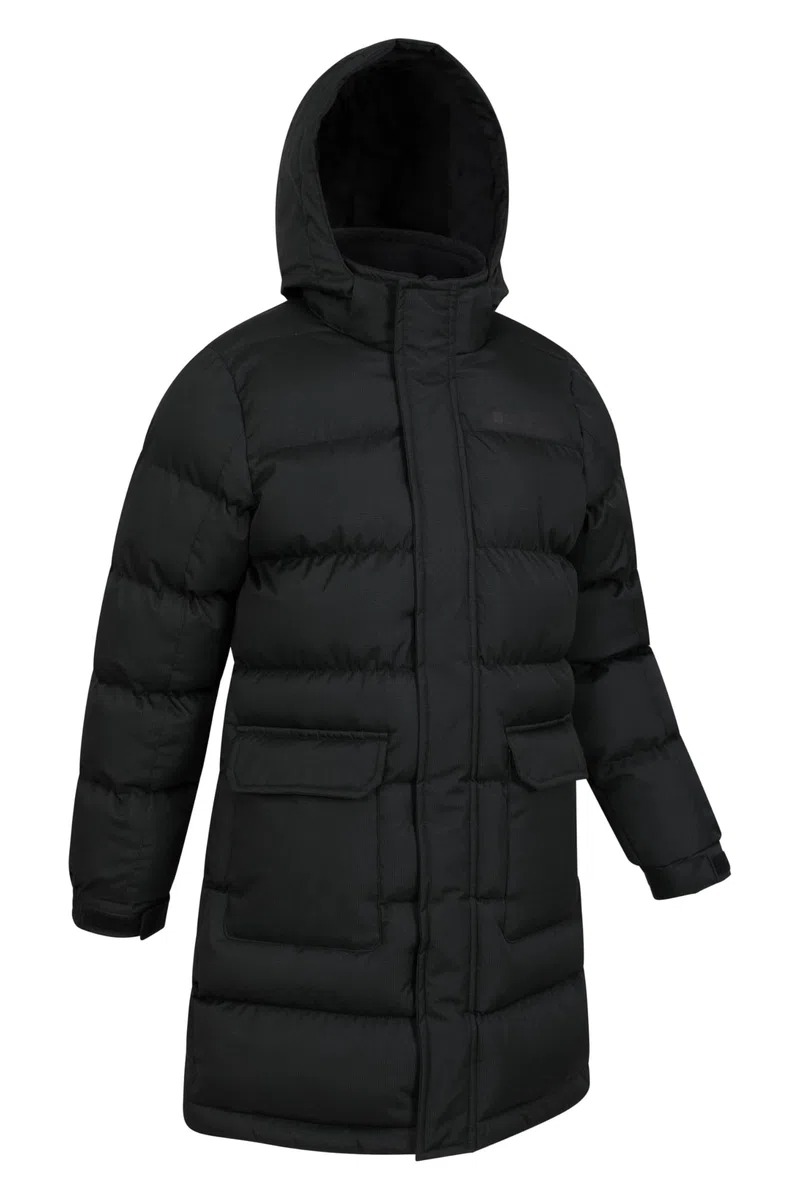 Mountain Warehouse Doudoune synthétique Longue résistante à l'eau pour Enfant - Poches zippées et Capuche Amovible - Idéal pour Le Camping de Printemps, l'extérieur