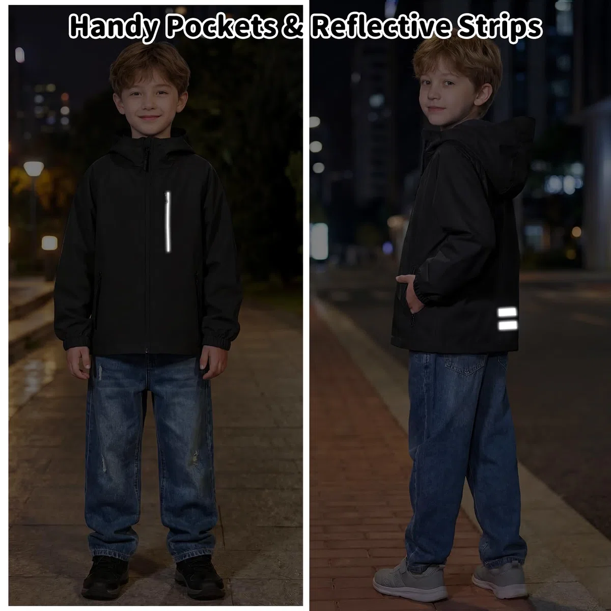 Veste Imperméable Enfant Réfléchissant Veste de Pluie Filles Coupe-Vent Imperméable à Capuche Garçons Légère Manteau Printemps Randonnée Blouson Camping Vêtements de Pluie pour Ado 5-14 ans