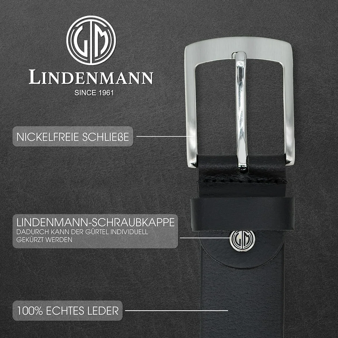 Lindenmann Ceinture Homme en Cuir de Buffle, 40 mm Large et 3,8 mm Fort, Ajustable pour Jeans, XL, Noir