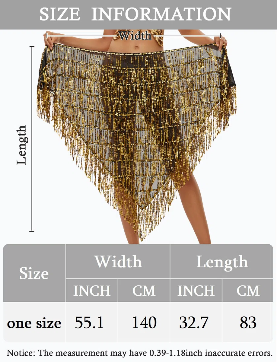 SEAUR Ceinture Danse Orientale Femme Sequin Foulard Danse du Ventre Hip Scarf Tassel pour Rumba Samba Chacha