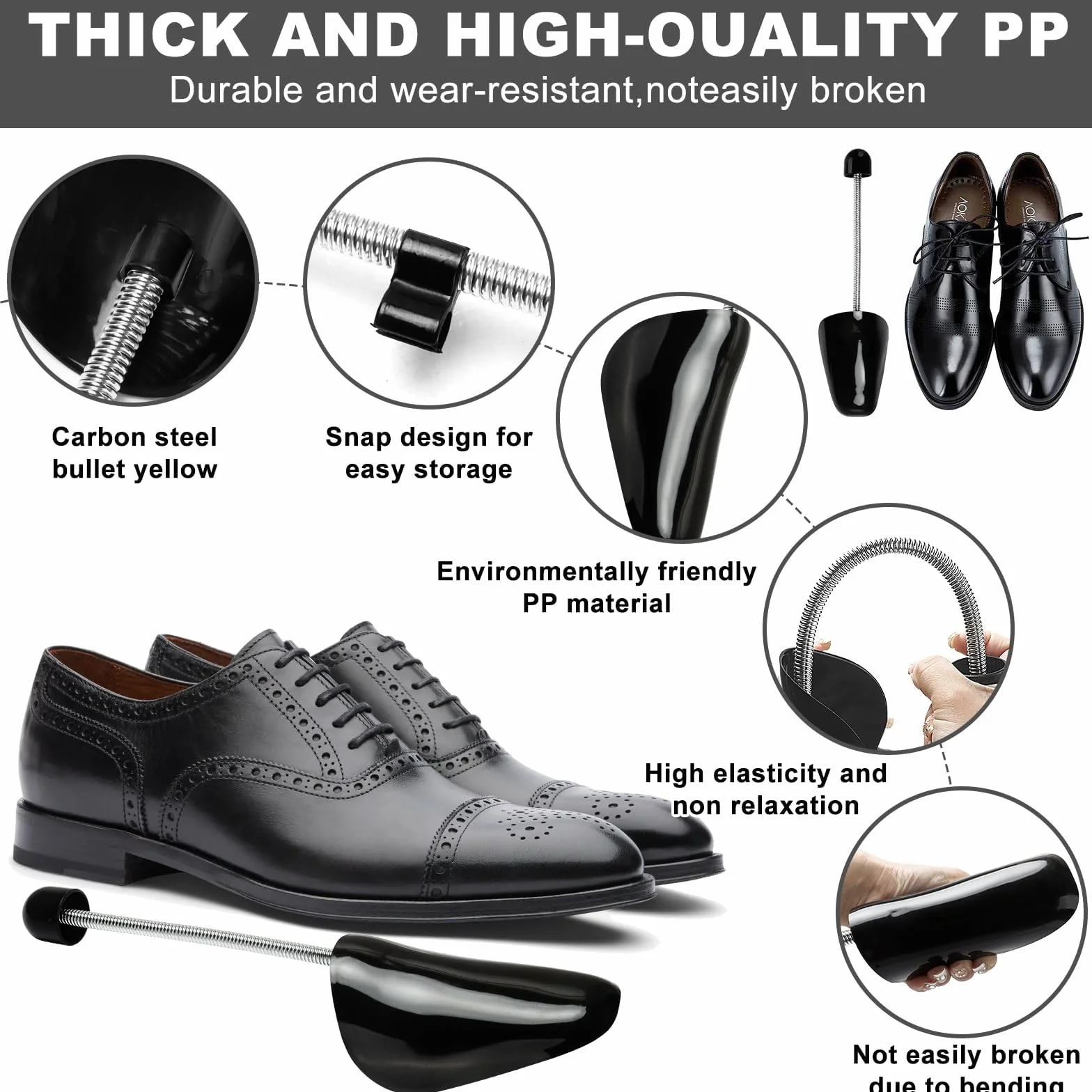 UCAMP Lot de 8 Paires Embauchoirs en Plastique - Embauchoirs Chaussures Avec Ressort Spirale,Forme Chaussure,D'embauchoirs en Plastique à Longueur Réglable Taille Homme, 38 À 47, Noir