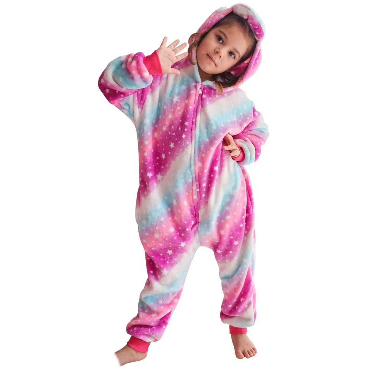 KAKU NANU Licorne Fille Pyjama One Piece Enfant Polaire 2-10 Ans,Fermeture Éclair,2 Poches