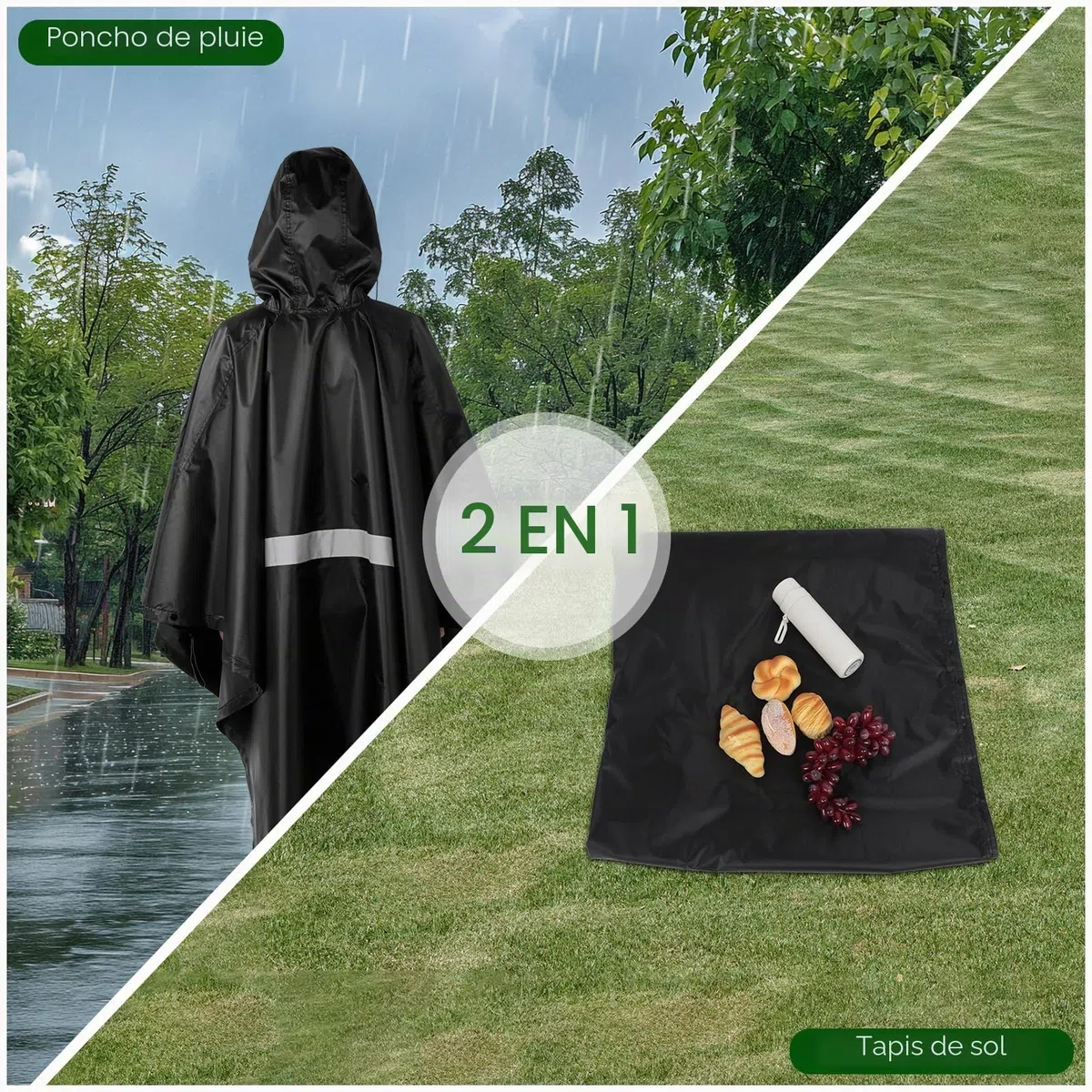 AiQInu Poncho Pluie Imperméable avec Manches Ventilées, Poche à Capuche, Bandes Réfléchissantes, Légère et Réutilisable, Pour le Camping, la Randonnée, l'Extérieur et l'Utilisation Quotidienne