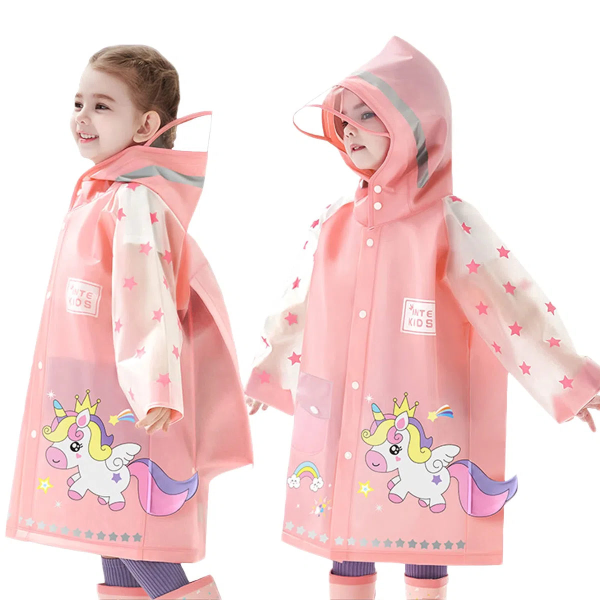 Fewlby Enfants Imperméables, Fille Garçon Poncho de Pluie Manteaux Imperméables Veste de Pluie à Capuche Réutilisable Cape de Pluie Vêtements de Pluie, 7-8 Jahre