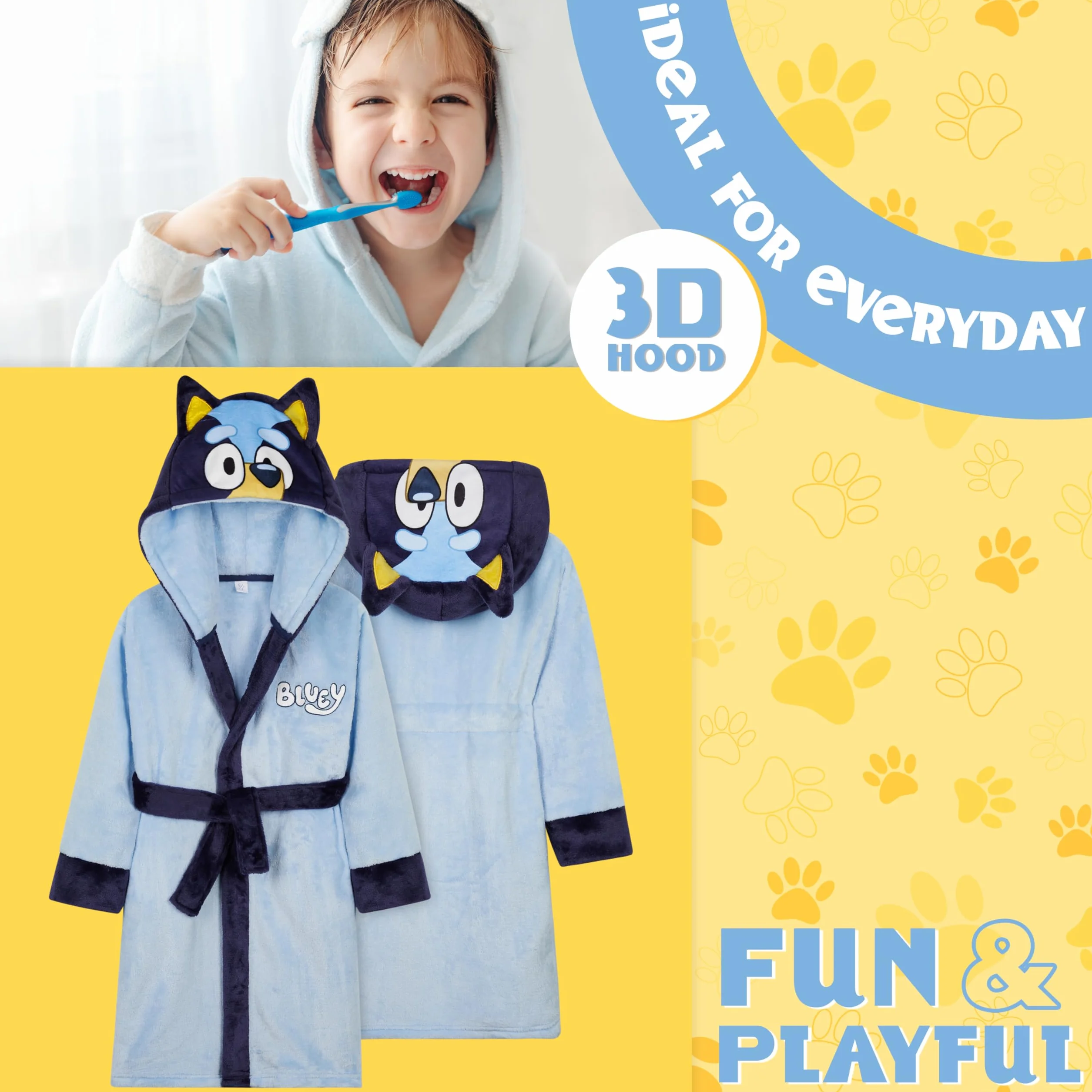 BlueY Robe de Chambre Fille et Garçon en Polaire Capuche et Ceinture, Bingo Peignoir de Bain Enfant Bebe, Idee Cadeau Enfant