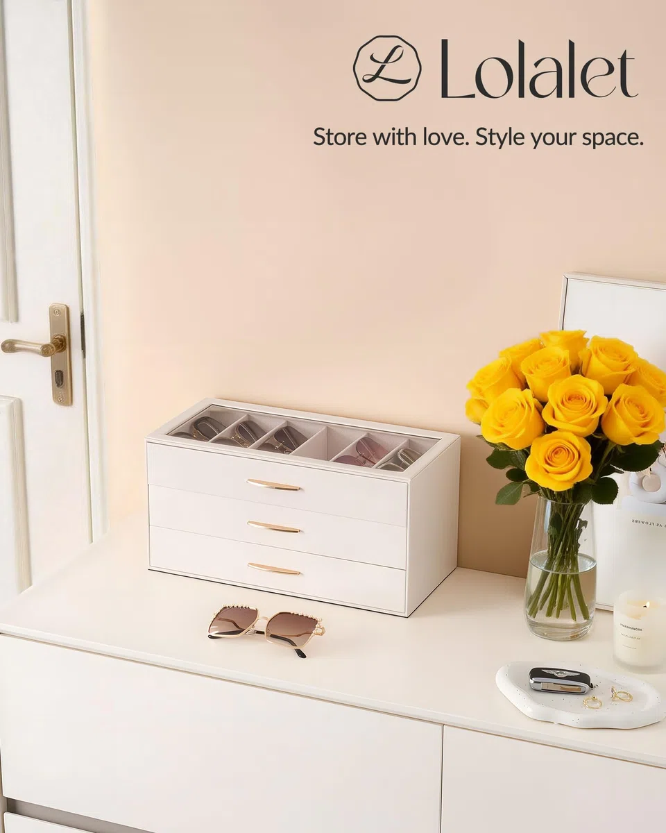 Lolalet Coffret Élégant pour Collection de Lunettes de Soleil, Organisateur avec Tiroirs et Couvercle Transparent