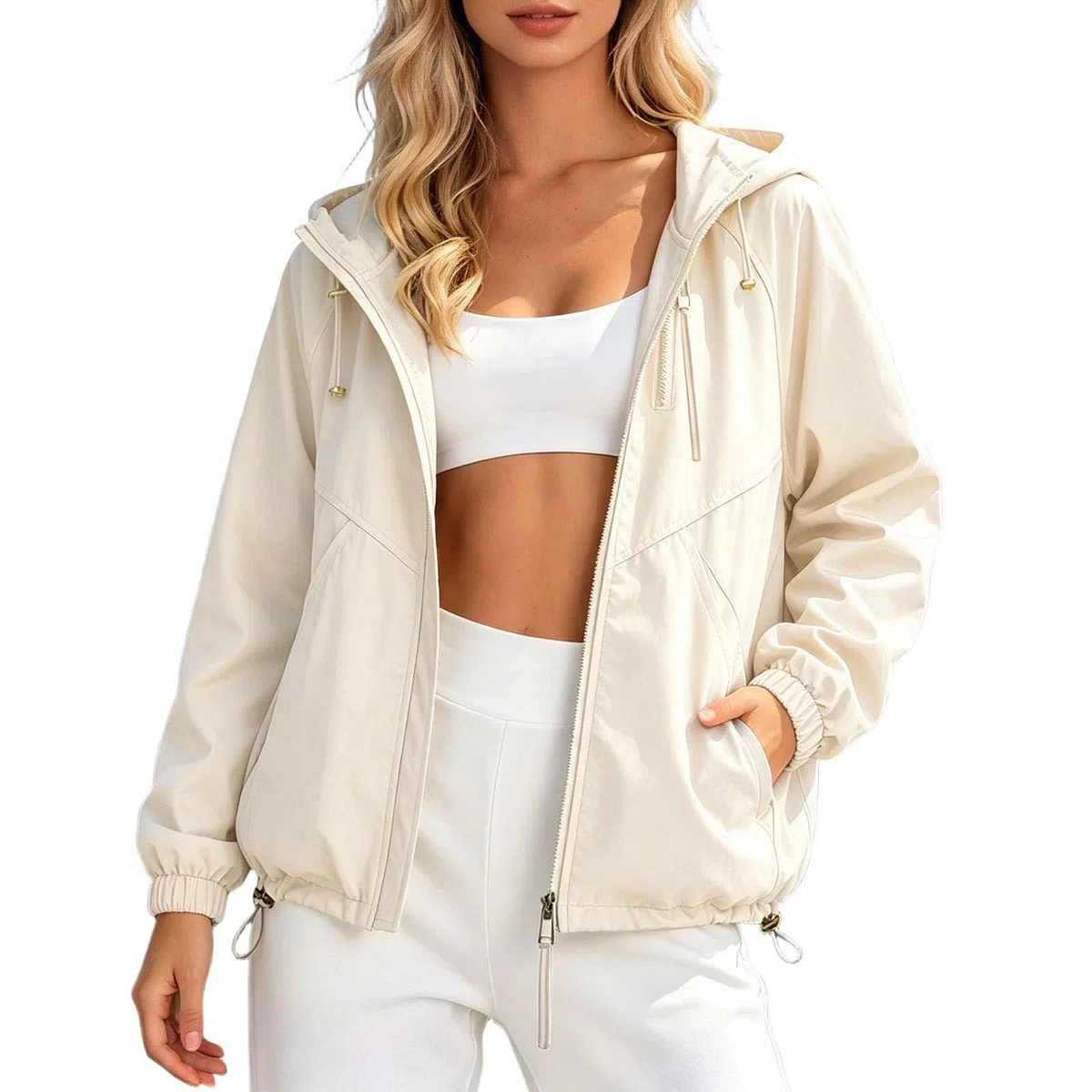 Parka Imperméable Femme Fermeture Zip Blouson Coupe Vent De Pluie Avec Capuche et Poches Légère Séchage Rapide Veste Multifonction pour Randonnée Promenade et Temps Pluvieux de la Saison Estivale