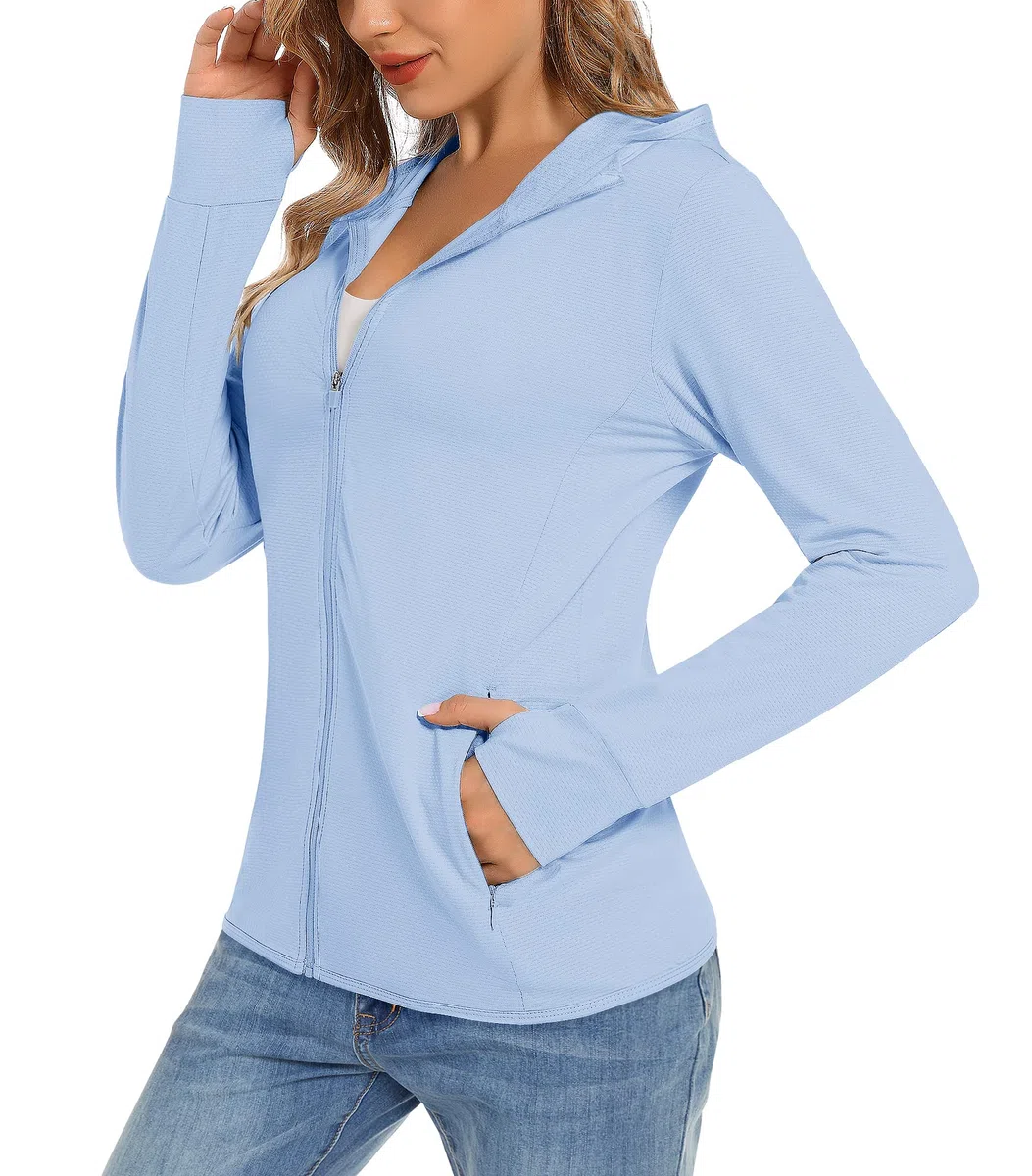TACVASEN Femmes Hoodie Chemises de Protection Solaire Séchage Rapide UPF 50+ UV Protection été Veste à Capuche avec Poche Zippée