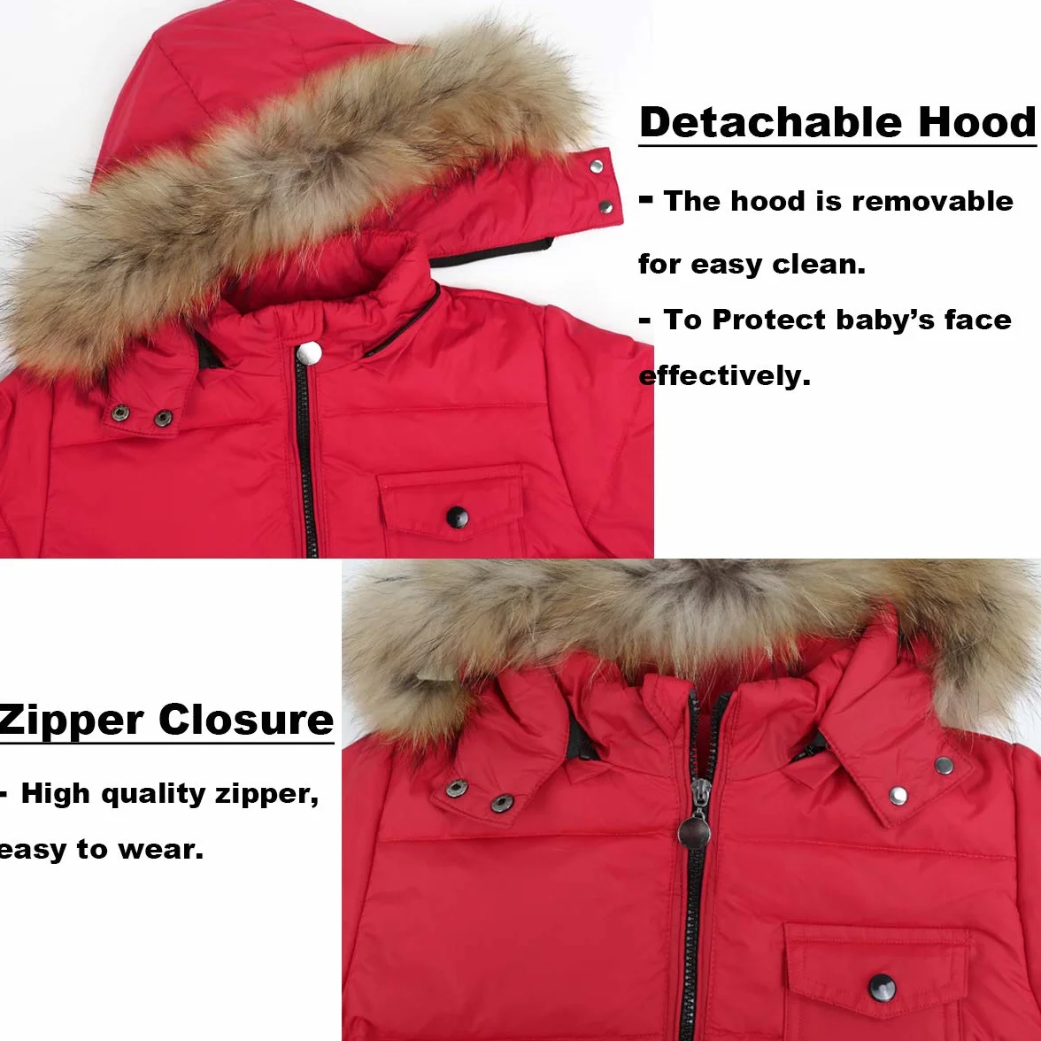 JiAmy Combinaison de Neige Fille Garçon Doudoune à Capuche + Pantalons de Ski Enfant 2PCS Ensemble de Ski Bébé Manteau de Duvet Salopettes de Ski Hiver Veste Snowsuit, Rouge 18-24 Mois