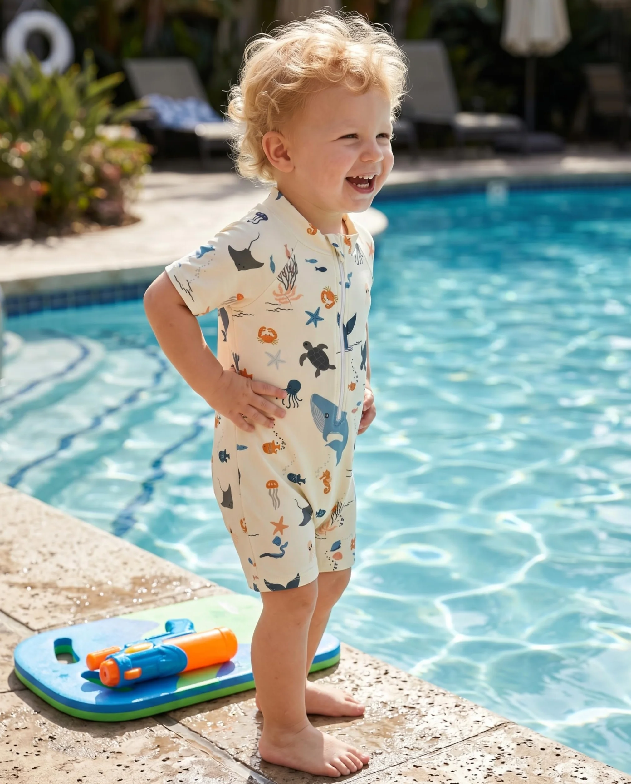 WYTbaby Maillot de bain pour bébé - Vêtement UV - Une pièce - Manches courtes - Protection UV - Pour bébé garçon - Avec chapeau de soleil