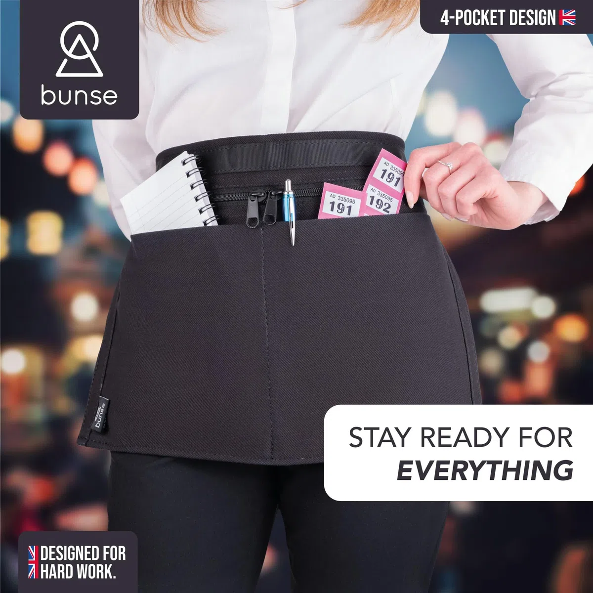 [ FBA ] Bunse 4 Poche Argent Ceinture - Noir, Qty 1