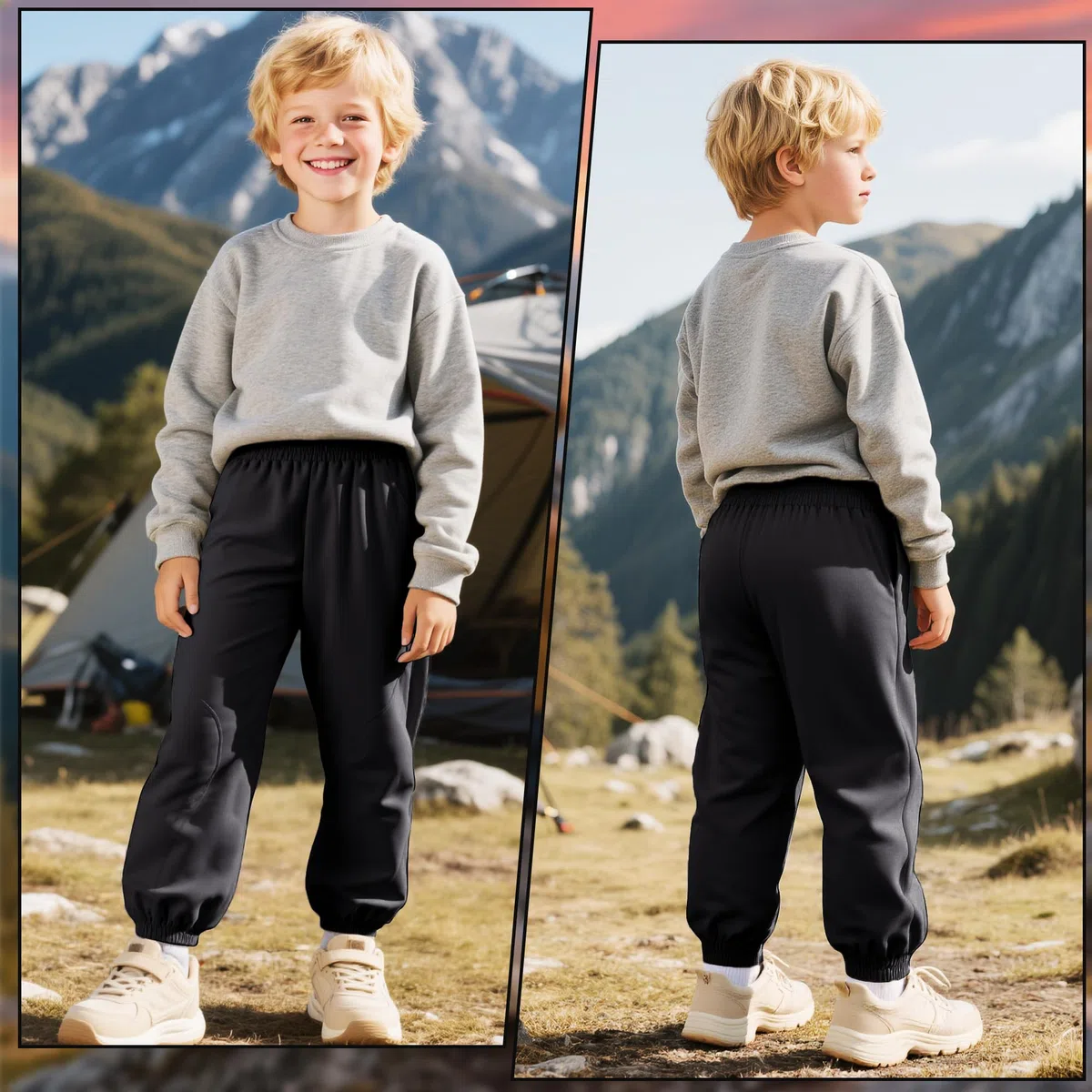 Pantalon Randonnée Softshell Garcon Fille, Thermique Imperméable Coupe-Vent Pantalons de Montagne, Doublé Polaire Ceinture élastiquée Pantalon Automne Hiver pour Enfant Junior 6-14 Ans