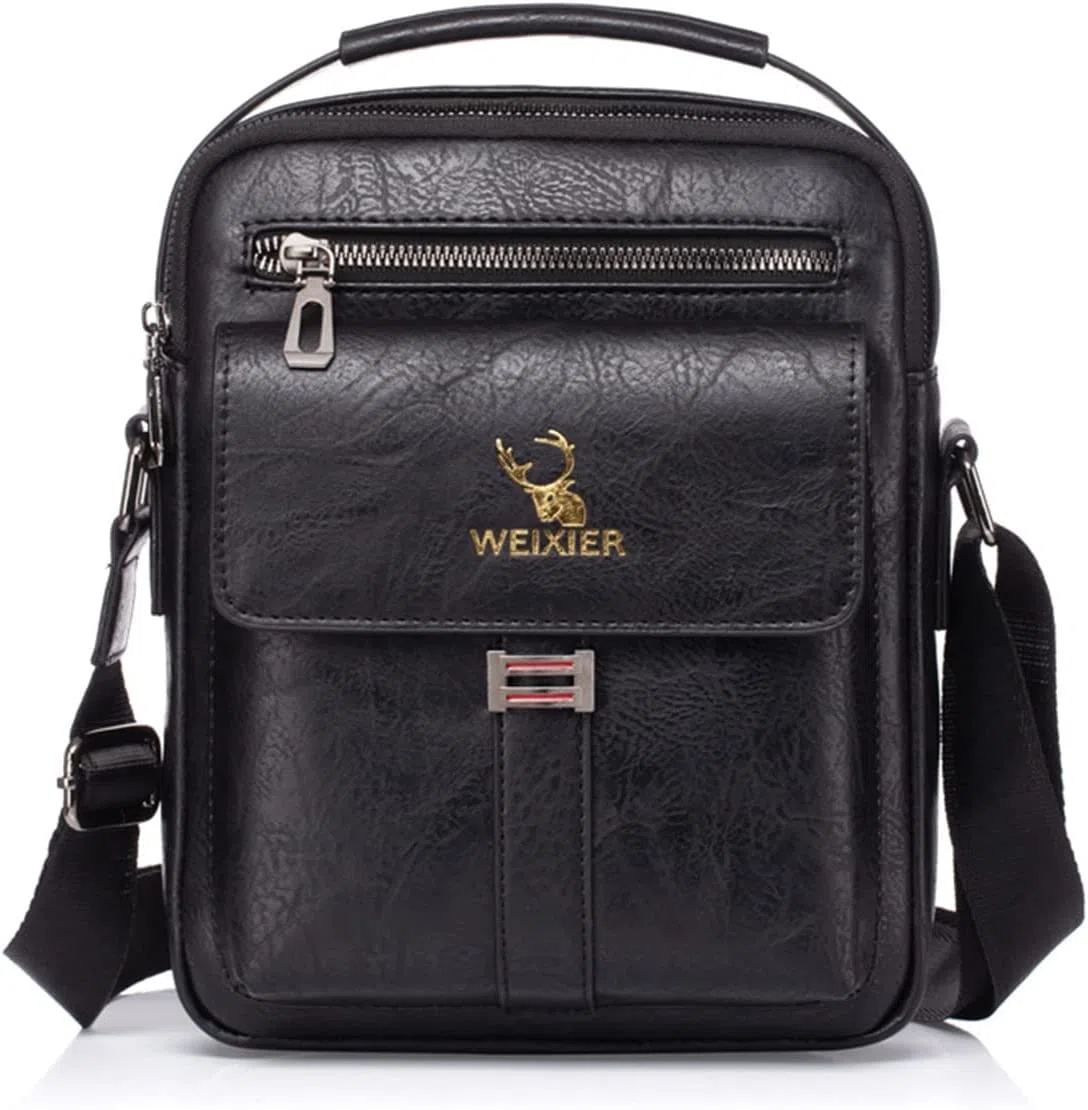 Sacoche Bandoulière Cuir Sacoche Homme Sacs à Bandoulière Vintage Shoulder Bag Business Cartable Besace pour Portable pour Voyage,Randonnée et Travailler(Cuir-Noir)