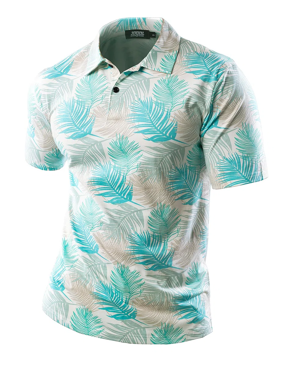 JOGAL Polo de golf à manches courtes pour homme - Motif floral - Pour l'été - Coupe droite - Pour le sport et l'extérieur
