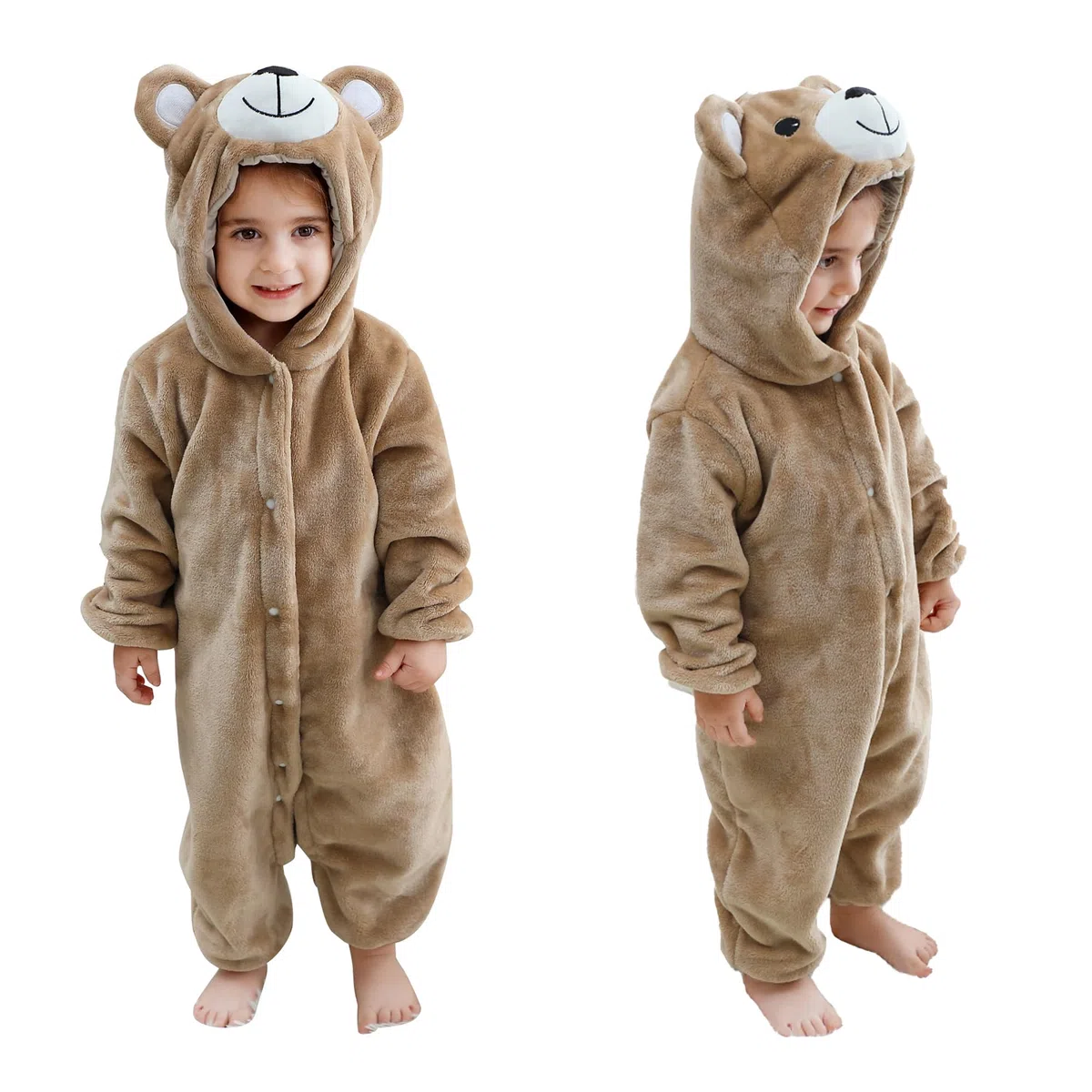Grenouillère Bébé en Flanelle Ours Multicolore Fermeture à Boutons-Pression Combinaison Hiver Douce et Confortable pour Nouveau-Né et Nourrisson,2-36 Mois