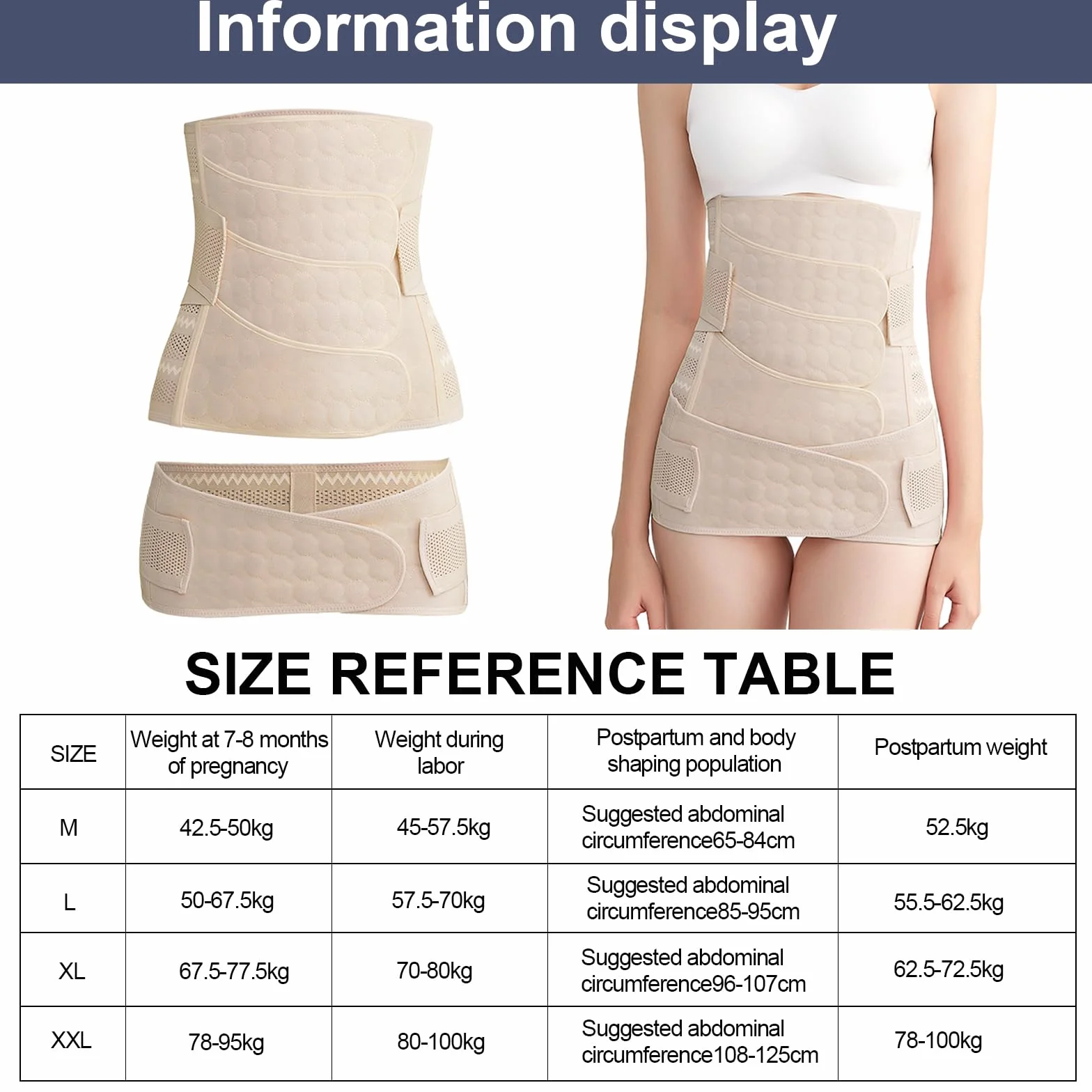 3 in 1 Ceinture Abdominale Femme, 4 Patchs Ceinture Soutien Grossesse avec Ceinture Pelvienne, Ceintures Post Partum Accouchement M L XL XXL, Ceintures Maintien Lombaire, pour Ventre Plat (L)