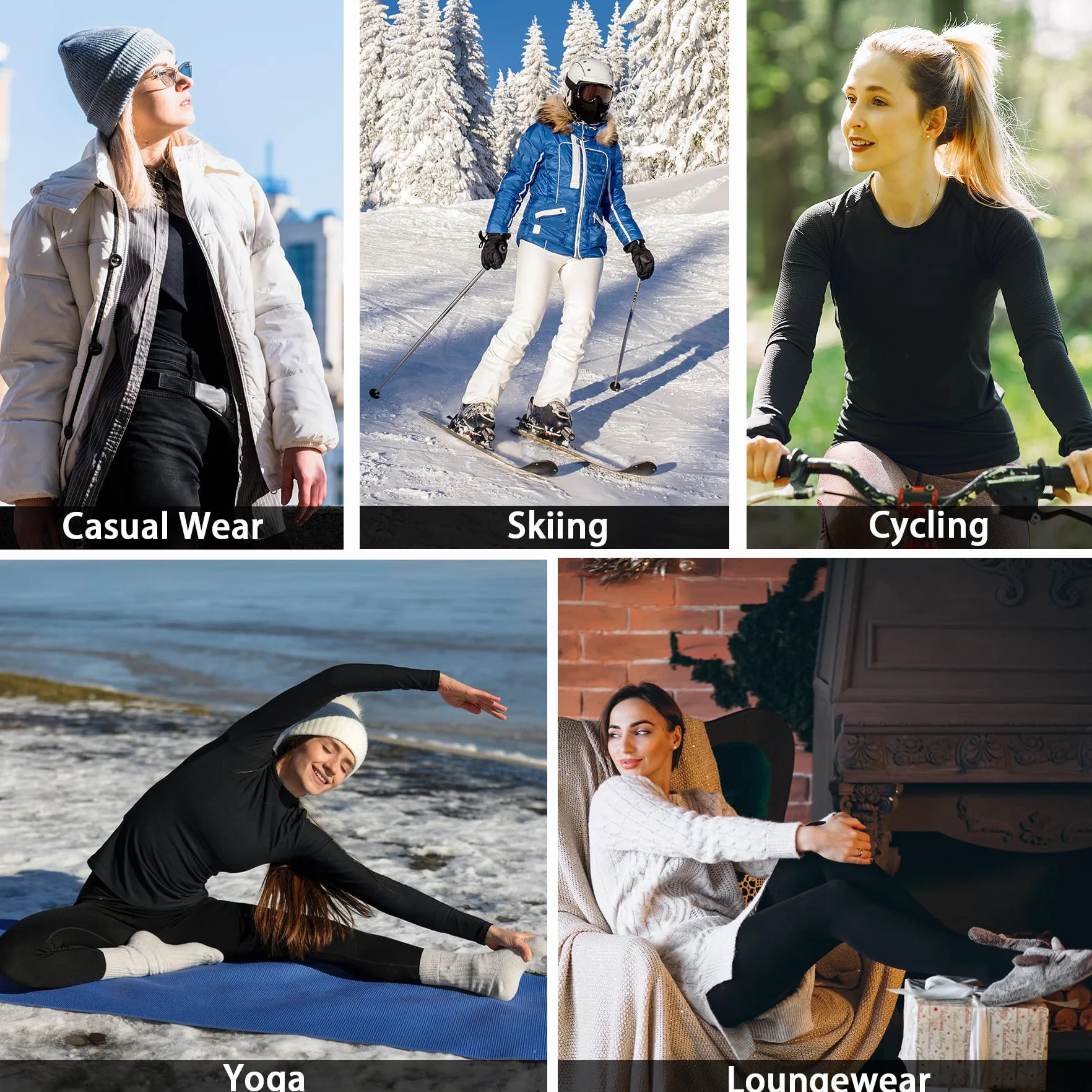 AMZSPORT Set de sous-vêtements Thermiques pour Femme - Combinaison Hiver Respirante avec Doublure Polaire, Haut Manches Longues & Leggings Doux pour Ski et Activités Extérieures