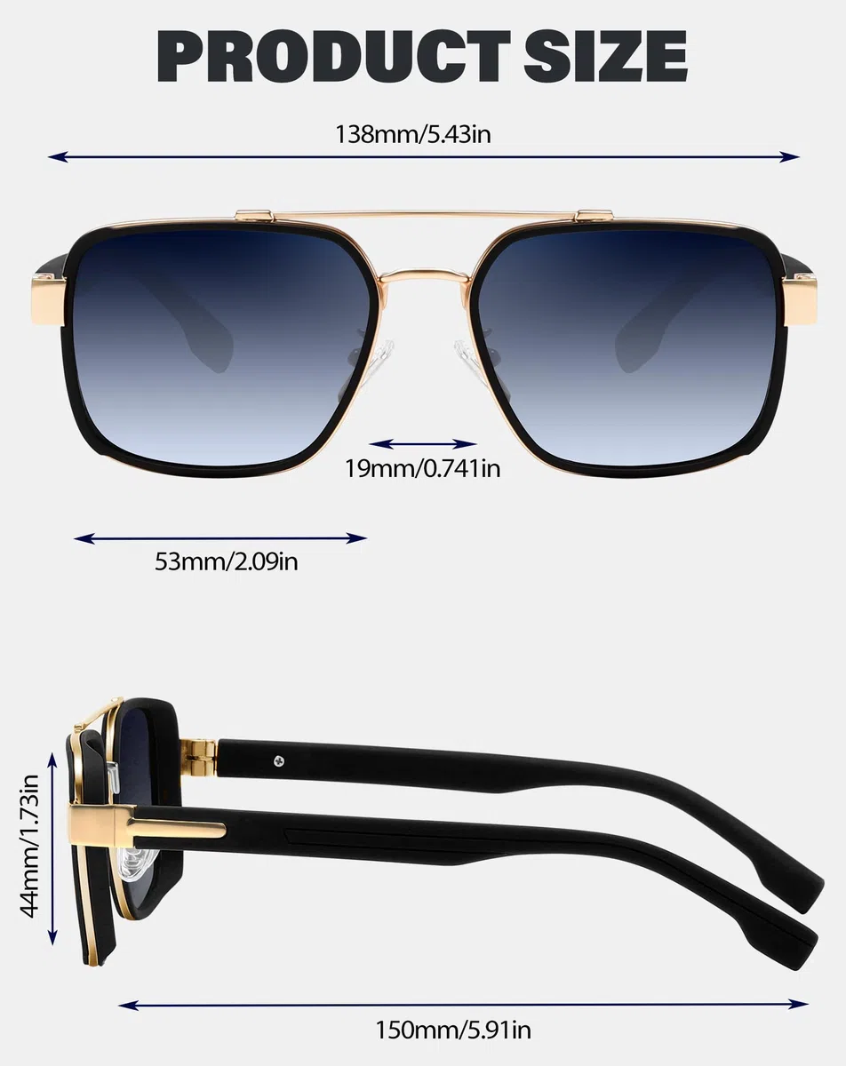 Joopin Lunettes de Soleil Polarisées Rétro Carrées pour Hommes et Femmes, Protection UV400, Double Pont, Idéales pour Voyage et Conduite