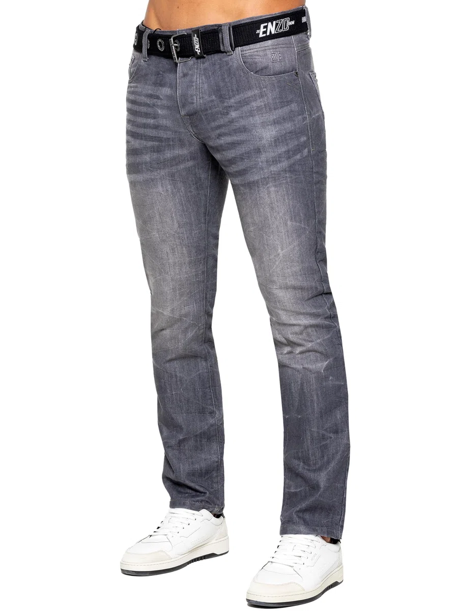 Pantalon Jeans Coupe Classique Coton Homme avec Ceinture