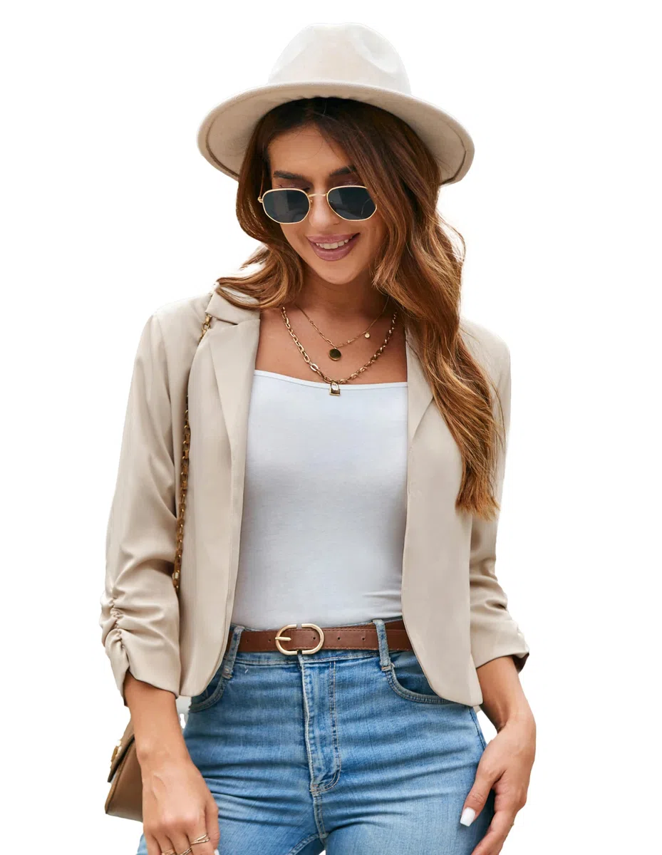GRACE KARIN Blazer Élégant Col Revers Devant Ouvert Manches 3/4 Chic Mode pour Femme au Bureau