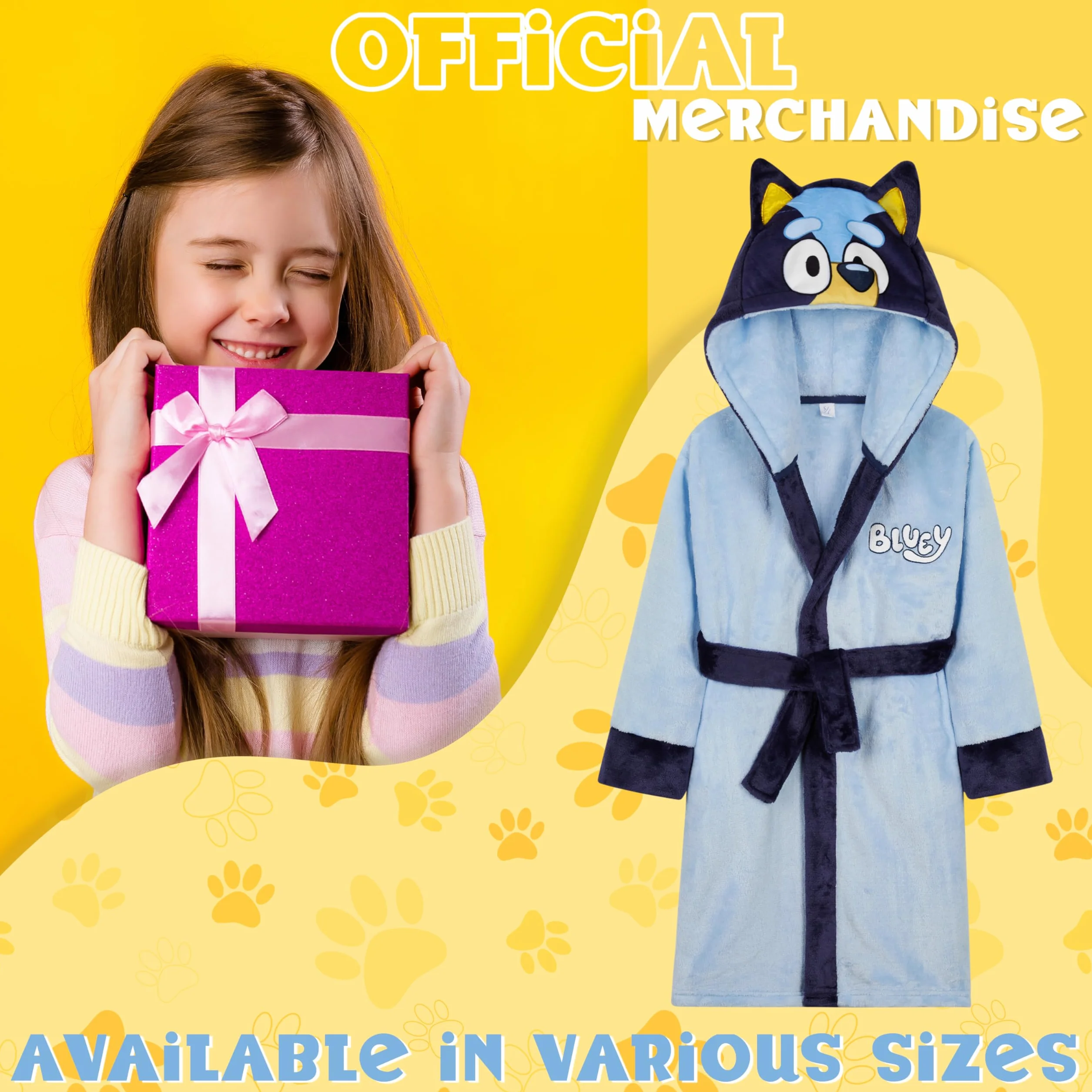BlueY Robe de Chambre Fille et Garçon en Polaire Capuche et Ceinture, Bingo Peignoir de Bain Enfant Bebe, Idee Cadeau Enfant