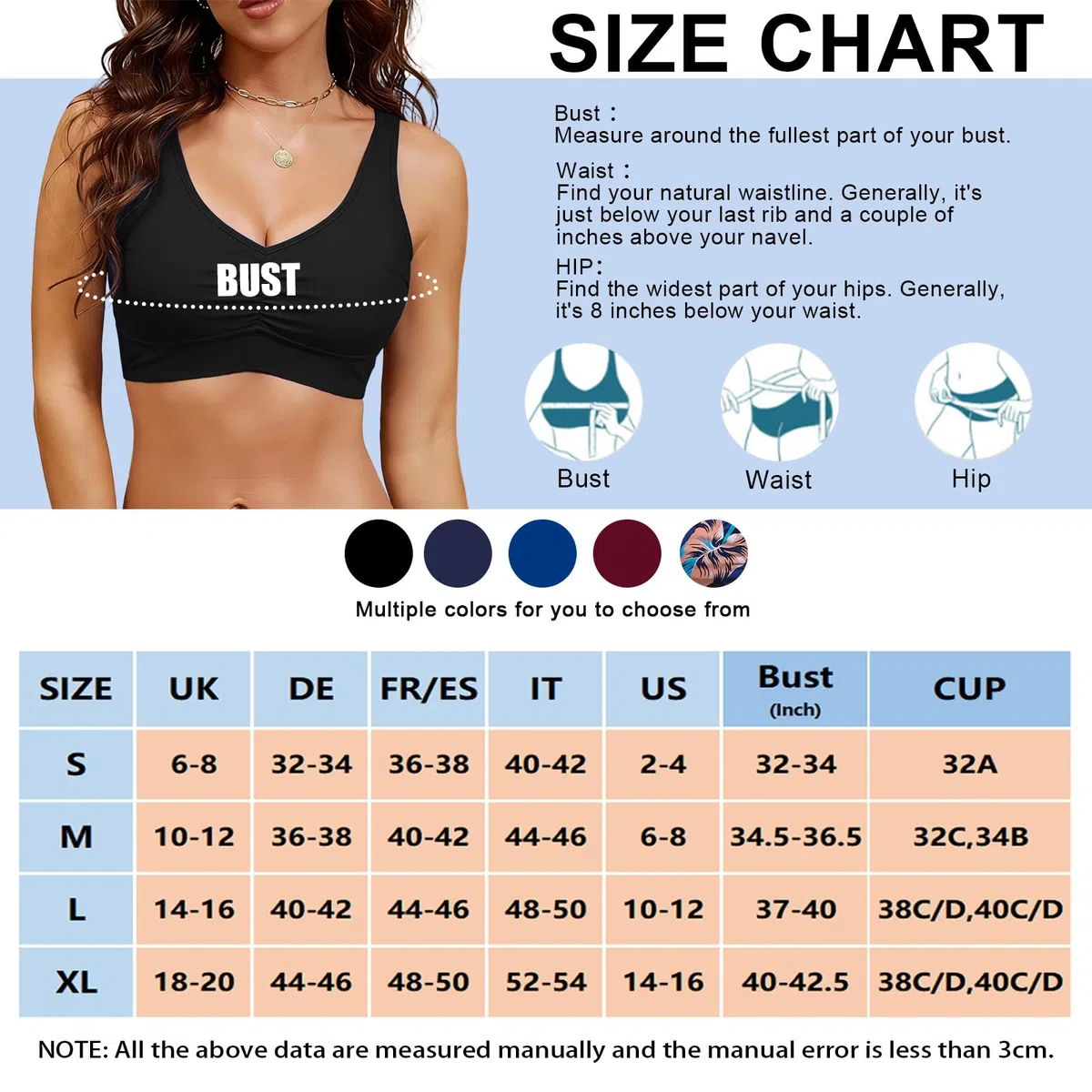 Haut de Maillot de Bain Haut de Bikini avec Rembourrage Amovible Top de Bikini Reggiseno à Nouer dans Le Dos