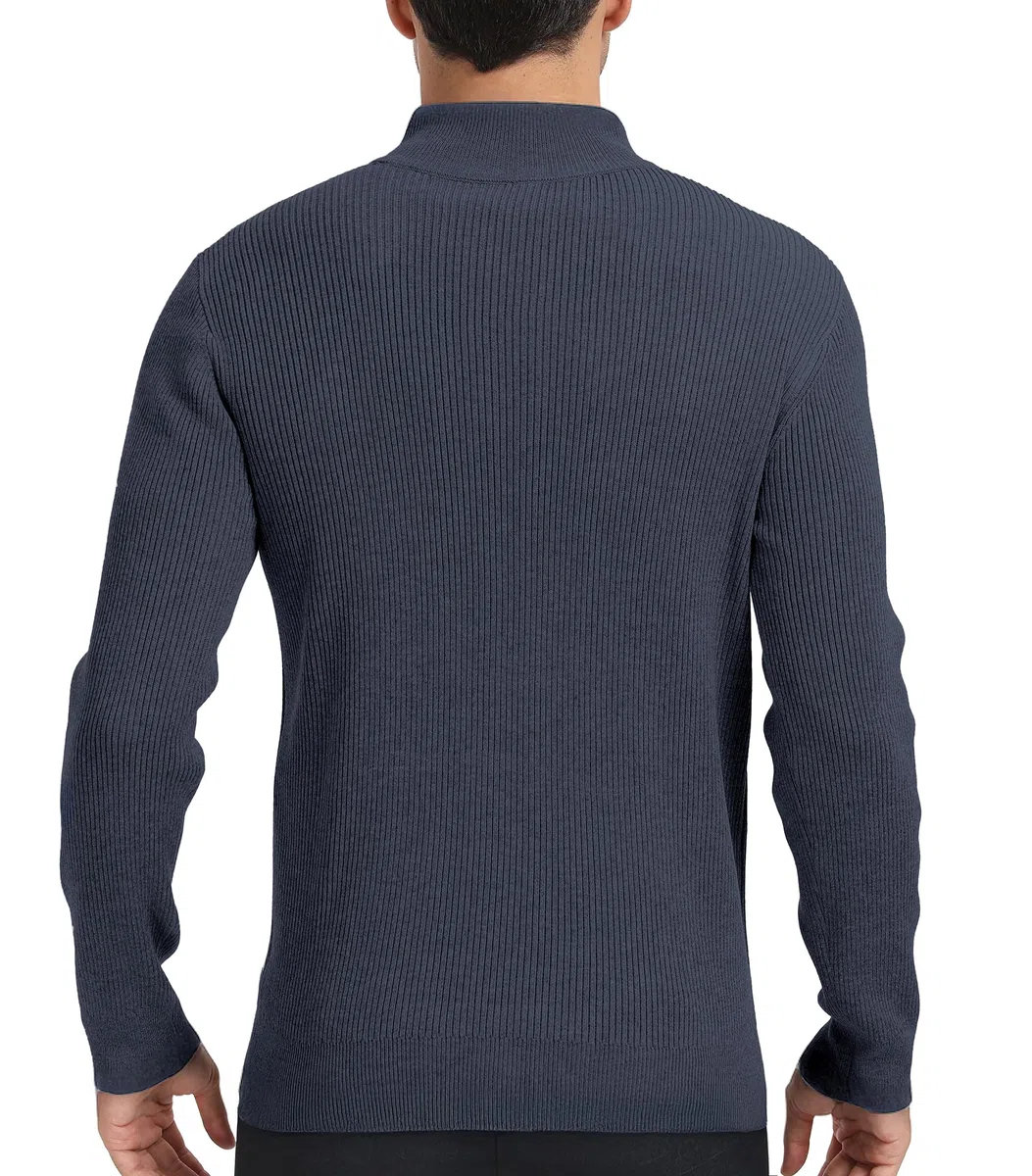 Pull Homme Hiver Tricoté Zippé Maille avec Col Montant Chaud Manches Longues Pullover Sweater