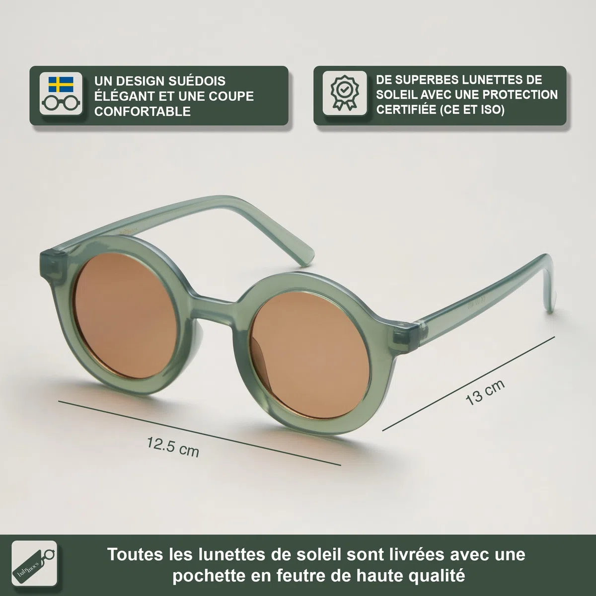 BABYMOCS Lunettes de soleil enfant polarisées 1,5 à 7 ans | Lunettes soleil pour garçons et filles | Lunette de soleil enfant ronde UV400 | Bioplastique sans BPA | Protection UV 100% | Design suédois