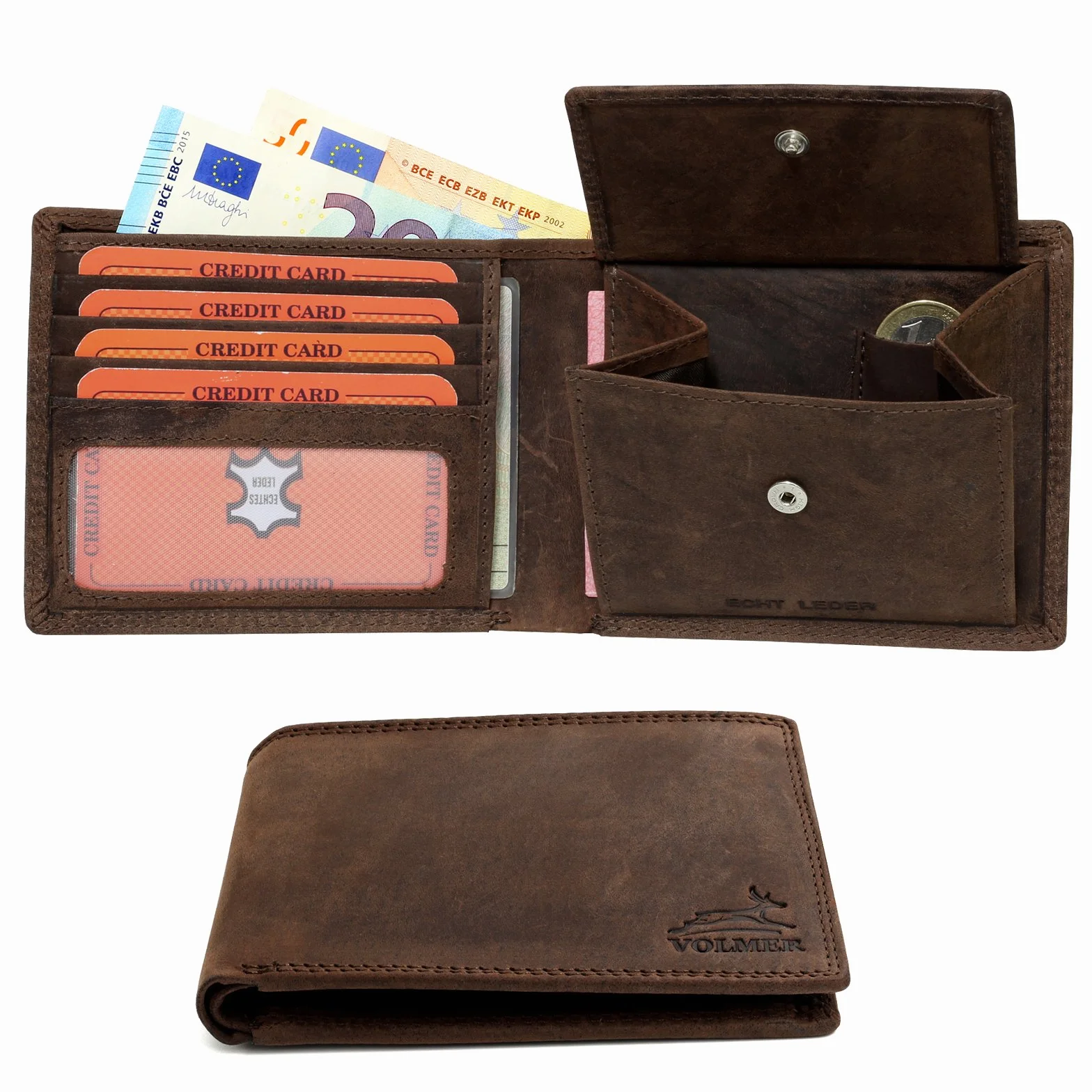 Fa.Volmer Portefeuille Fin en Cuir véritable, particulièrement Confortable et Extra Stable Blocage RFID #Easycomfort (Brun/Marron)
