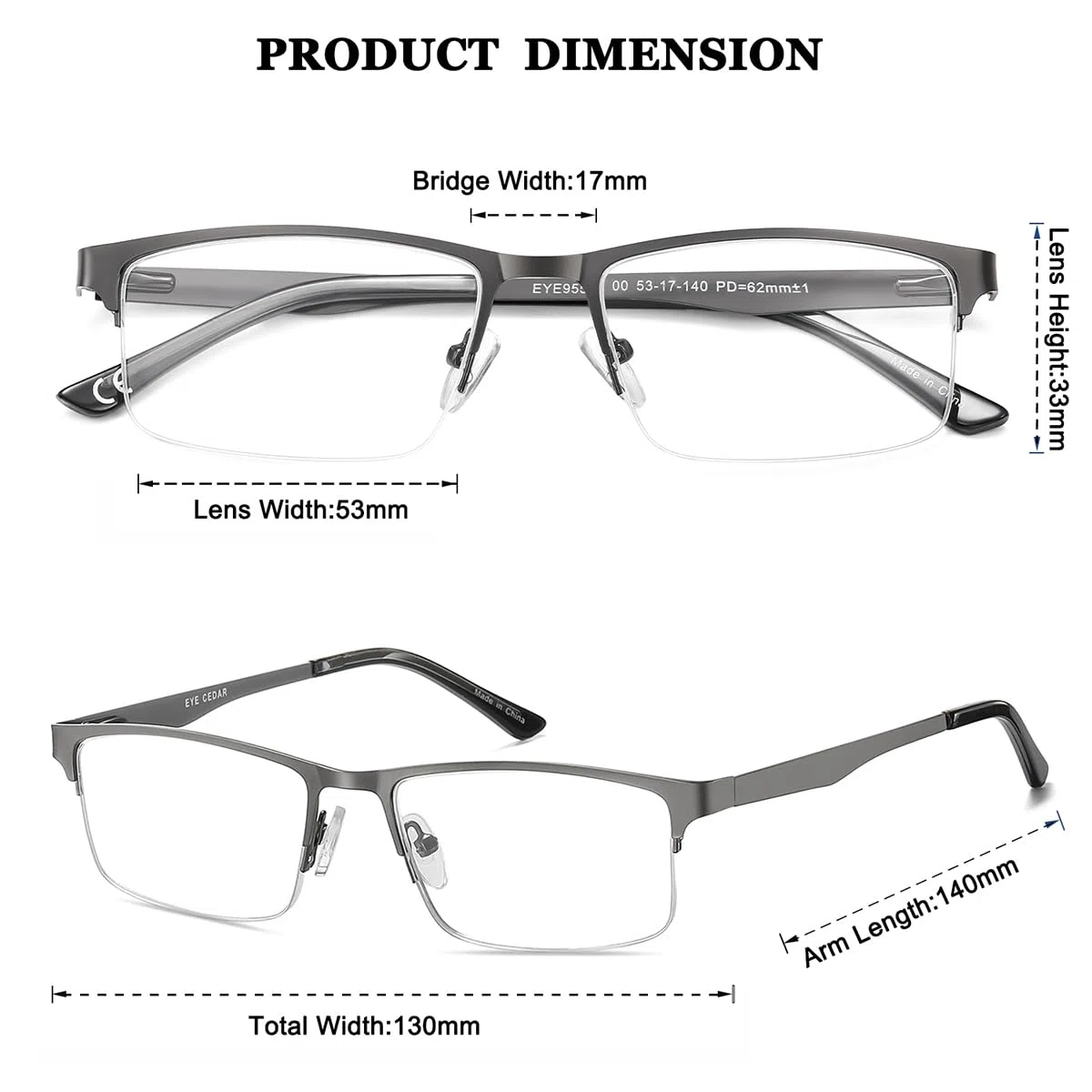 Eyecedar Amcedar 5 Paires Lunettes de Vue Lecture Hommes Rectangulaire style de cadre Acier Inoxydable Materiaux