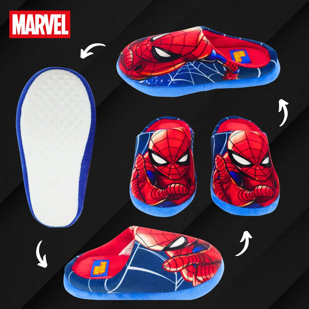 Marvel Spiderman Chaussons Enfants, Pantoufles Cadeau Garçons et Adolescentes, Tailles EU 28 à 33