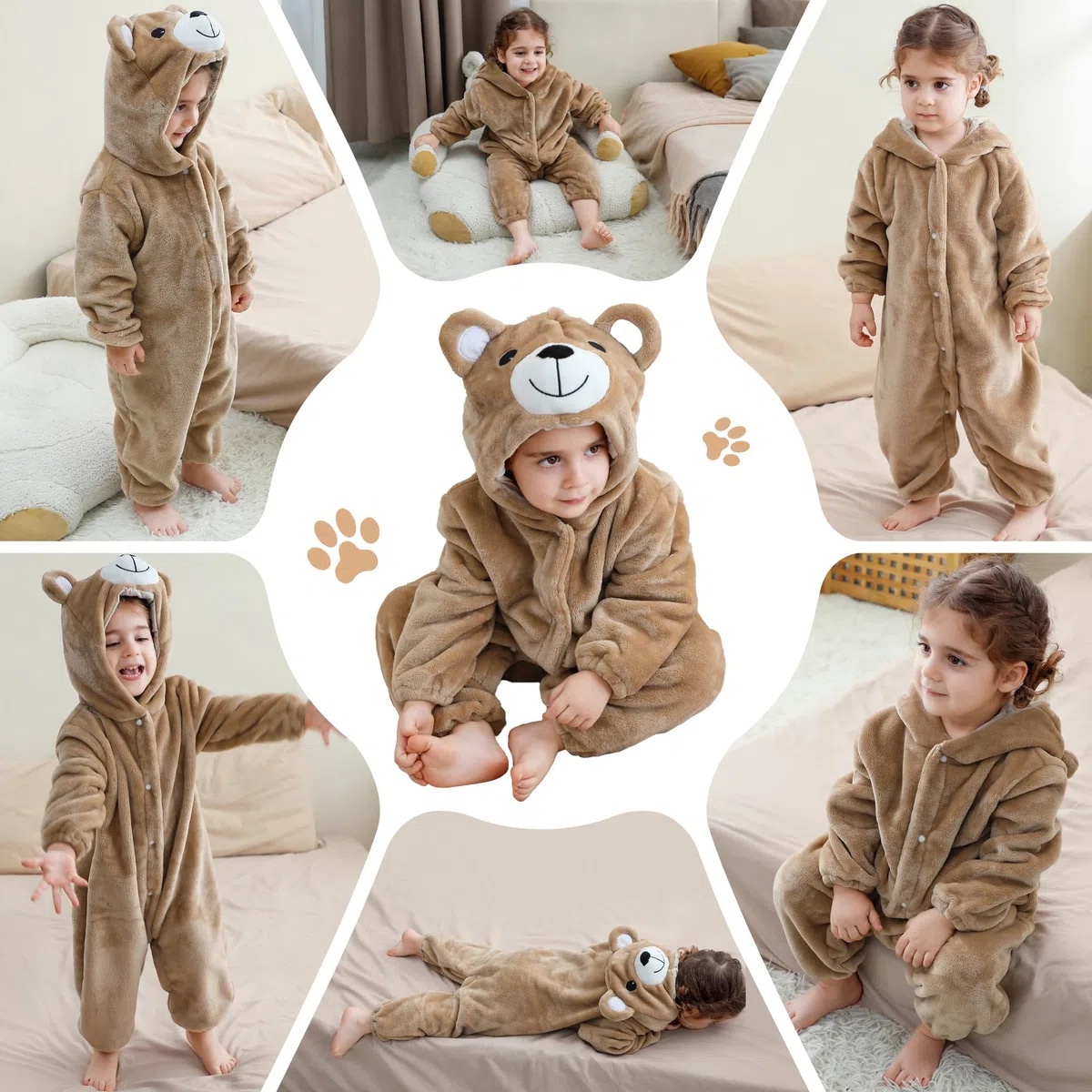 Grenouillère Bébé en Flanelle Ours Multicolore Fermeture à Boutons-Pression Combinaison Hiver Douce et Confortable pour Nouveau-Né et Nourrisson,2-36 Mois