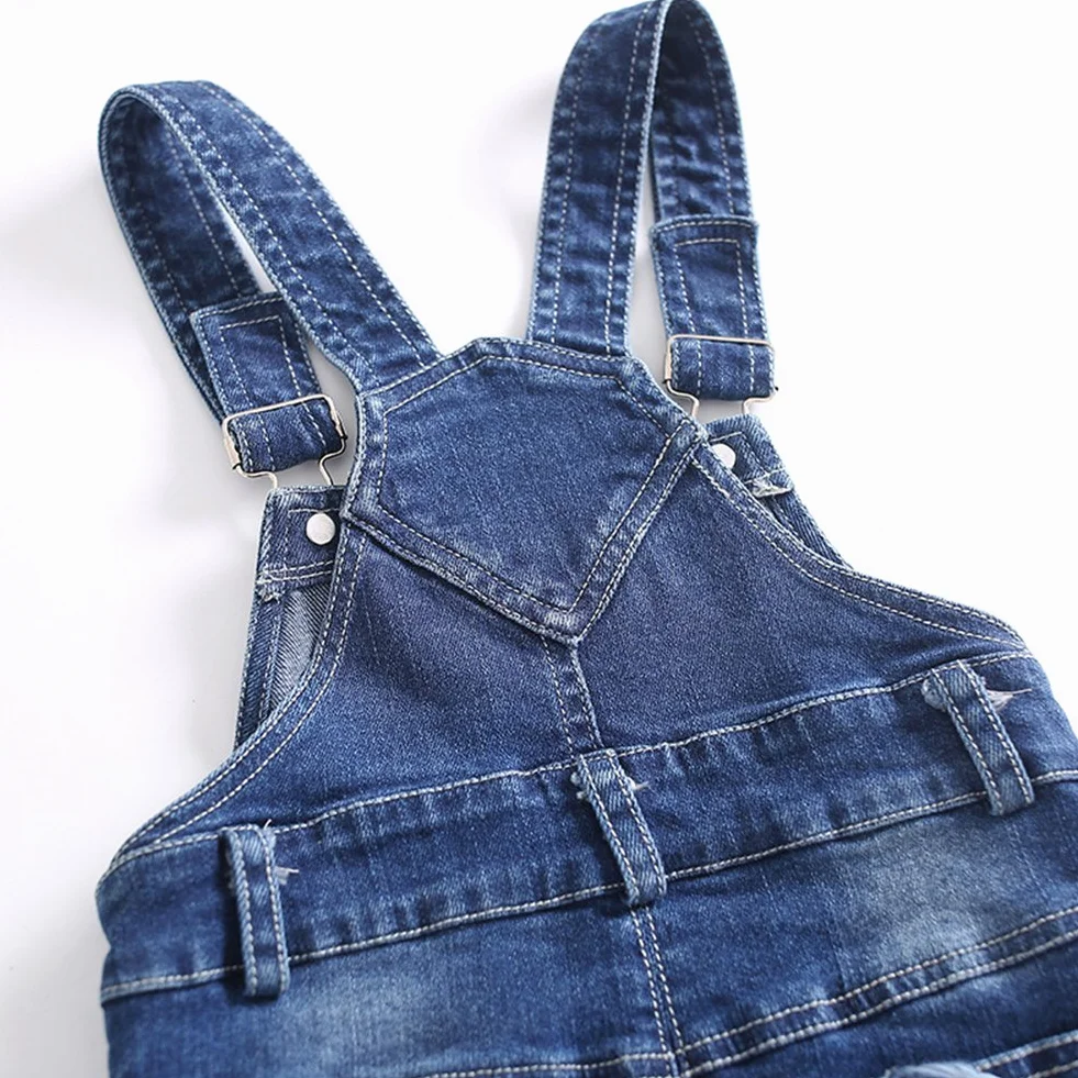 KIDSCOOL SPACE Petite salopette en jean pour fille, short en jean déchiré